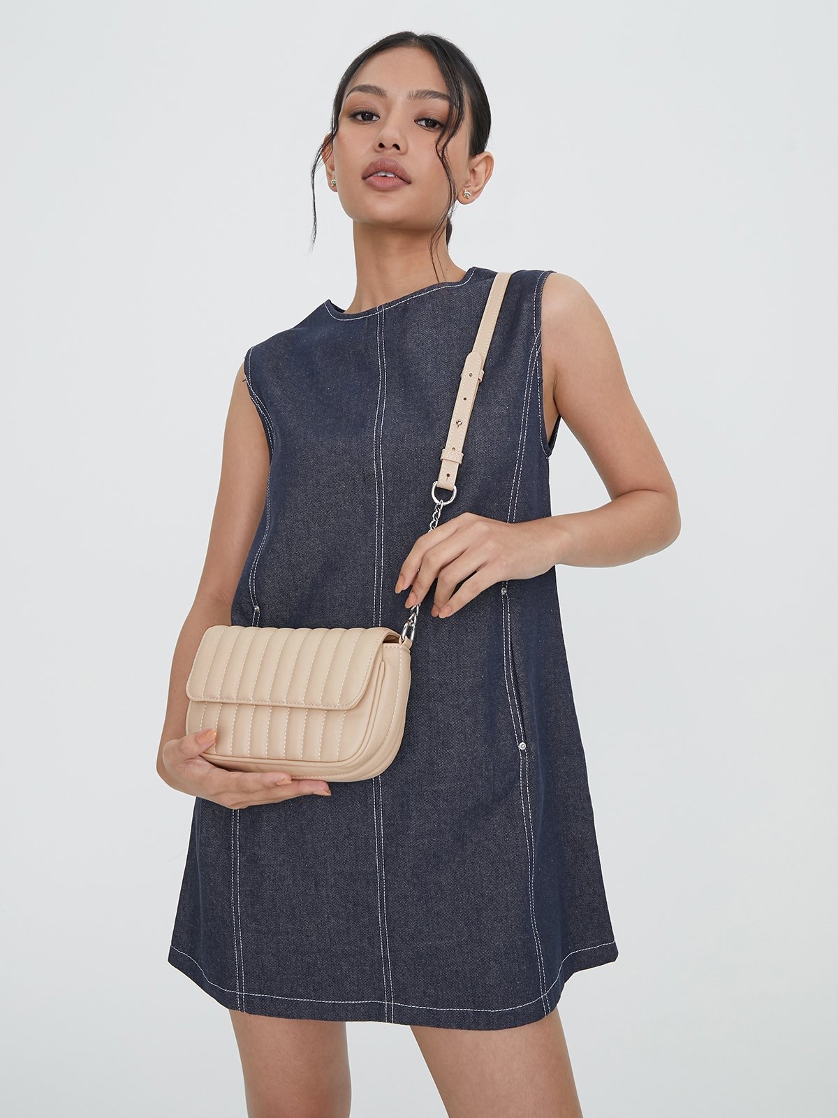 Padded Quilted Crossbody Bag Cream