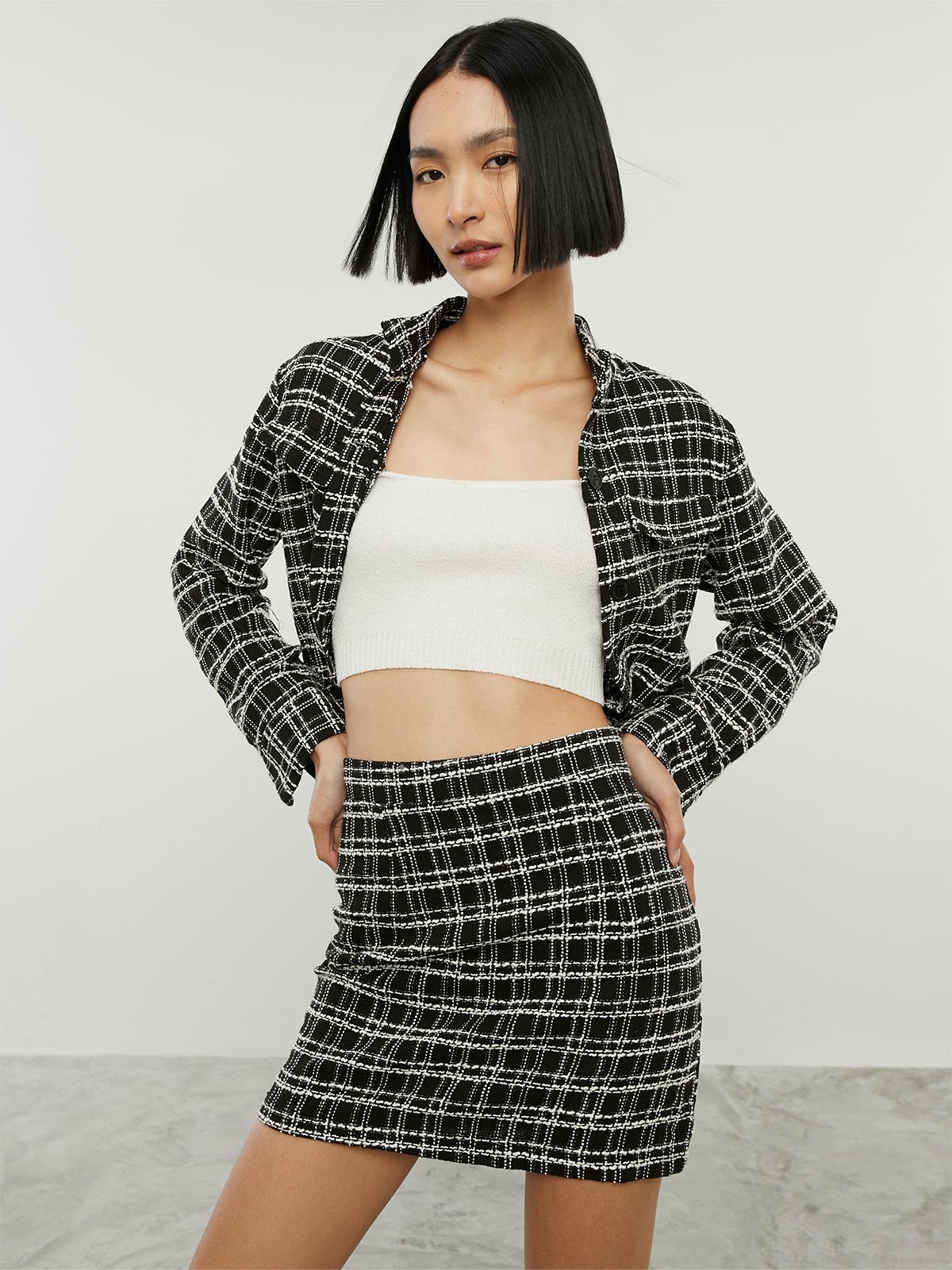 Tweed Mini Skirt Black Pomelo Fashion
