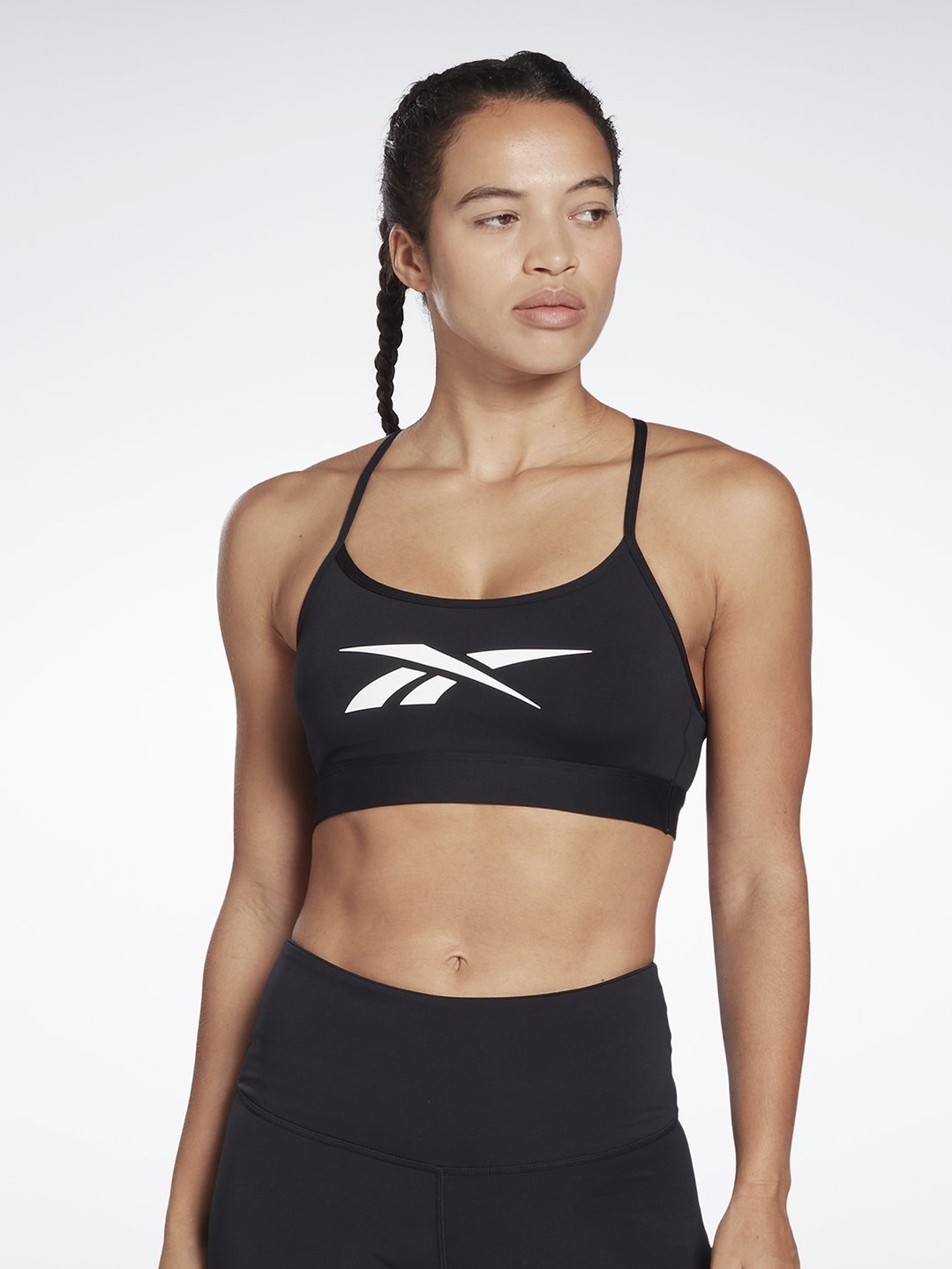 Reebok Lux Skinny Strap Medium-Support Sports Bra - Black - Pomelo Fashion