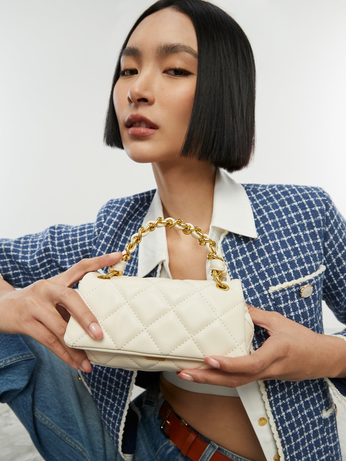 Front Flap Crossbody Bag White