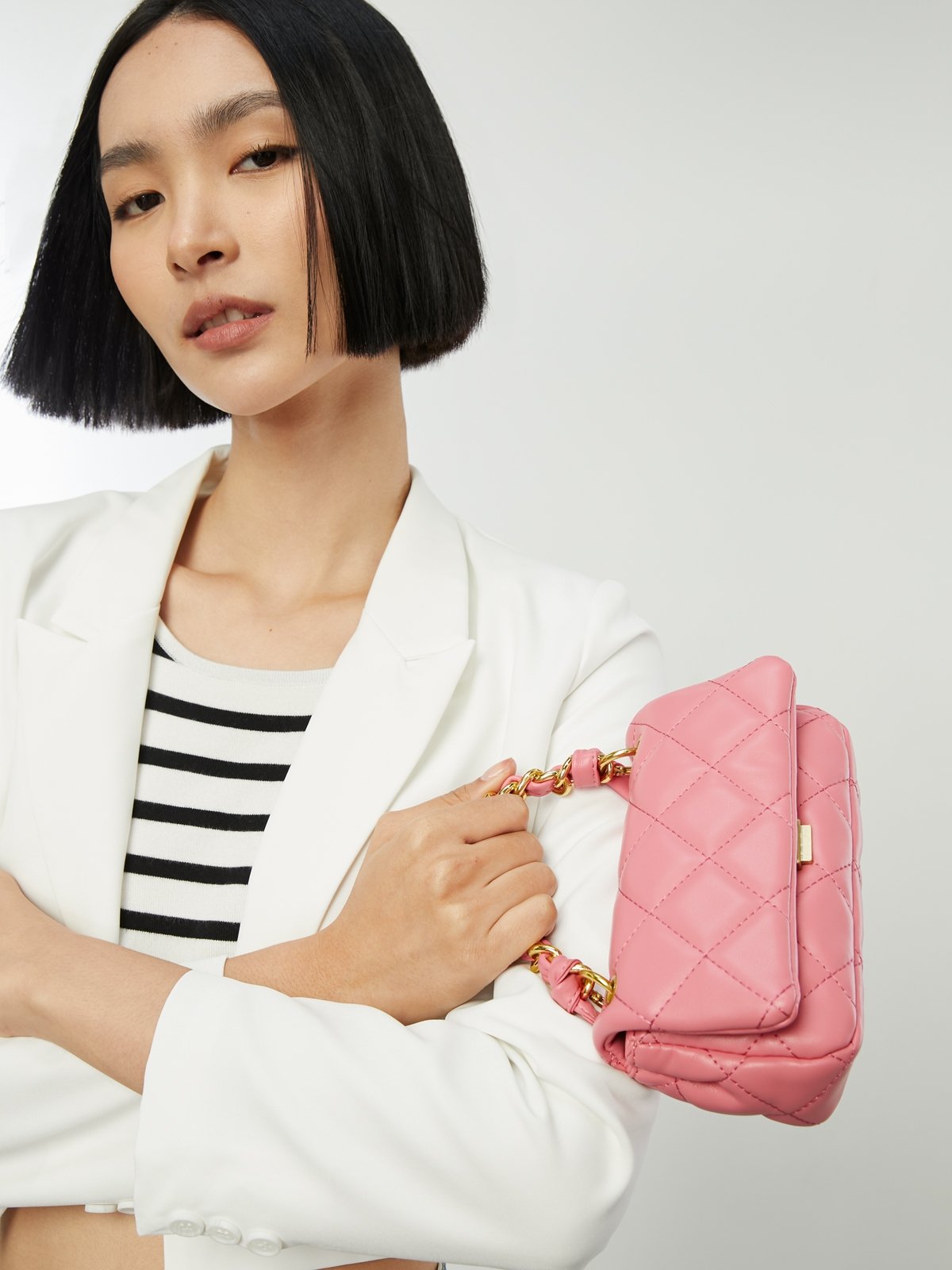 Front Flap Crossbody Bag - Pink - Pomelo Fashion