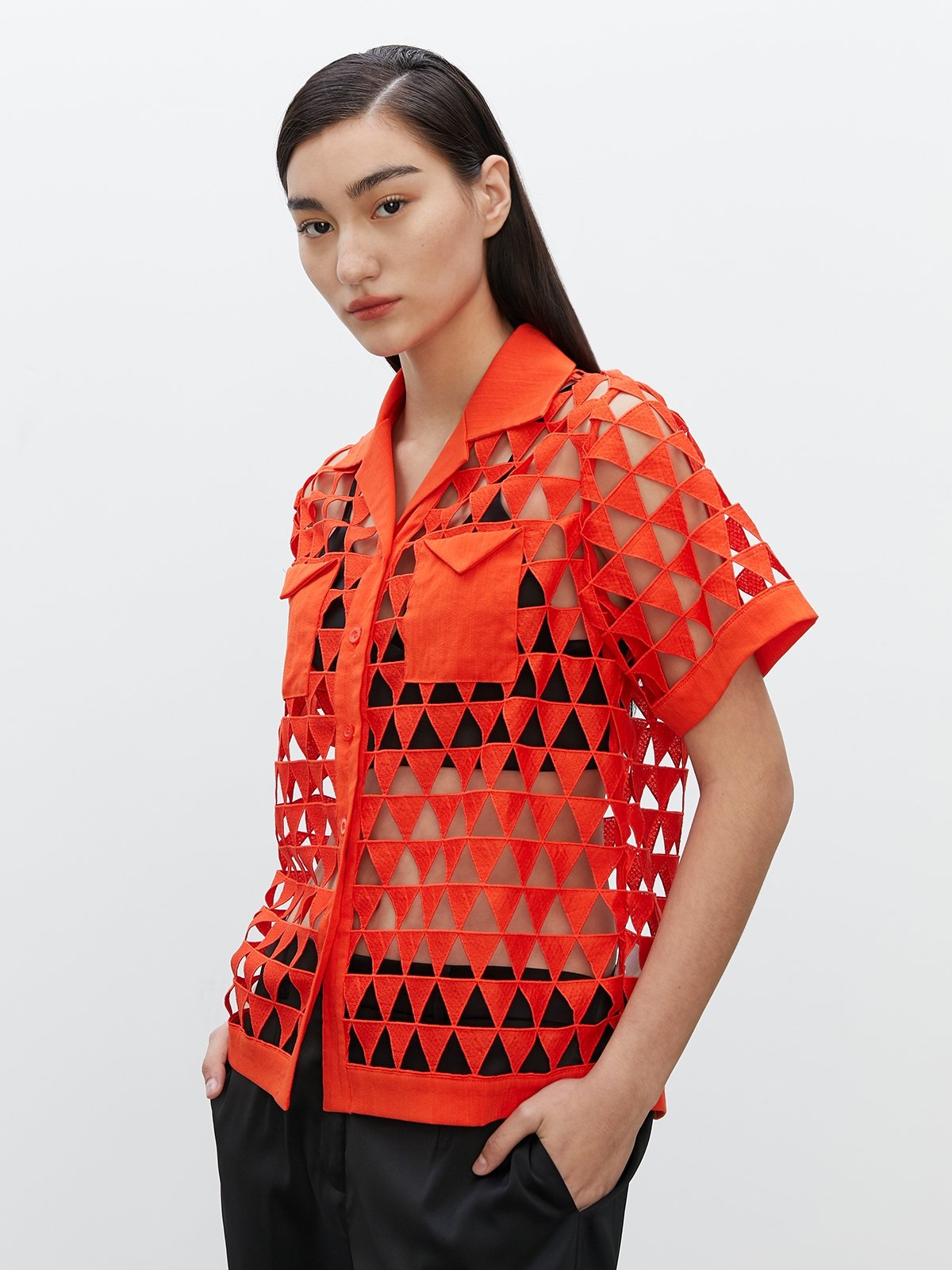 VICKTEERUT x Pomelo Sustainable Triangle Cut Out Shirt Orange