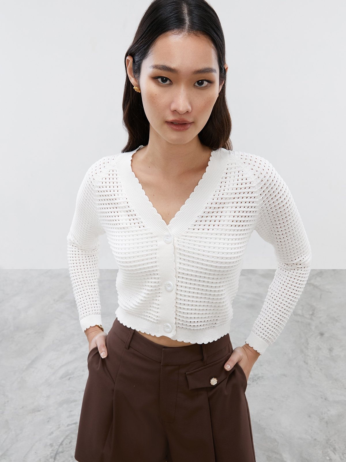 Sustainable See through Knitted Cardigan White