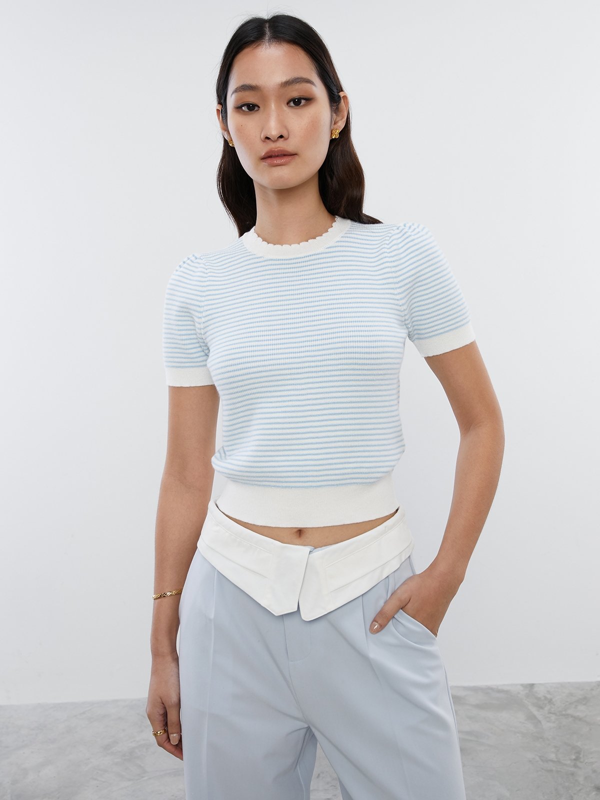 Sable Knit Tee Stripe Pebble/Blue main image 0