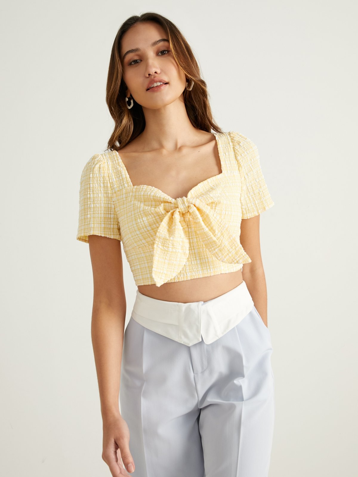Bow Tie Cropped Top Yellow Pomelo Fashion