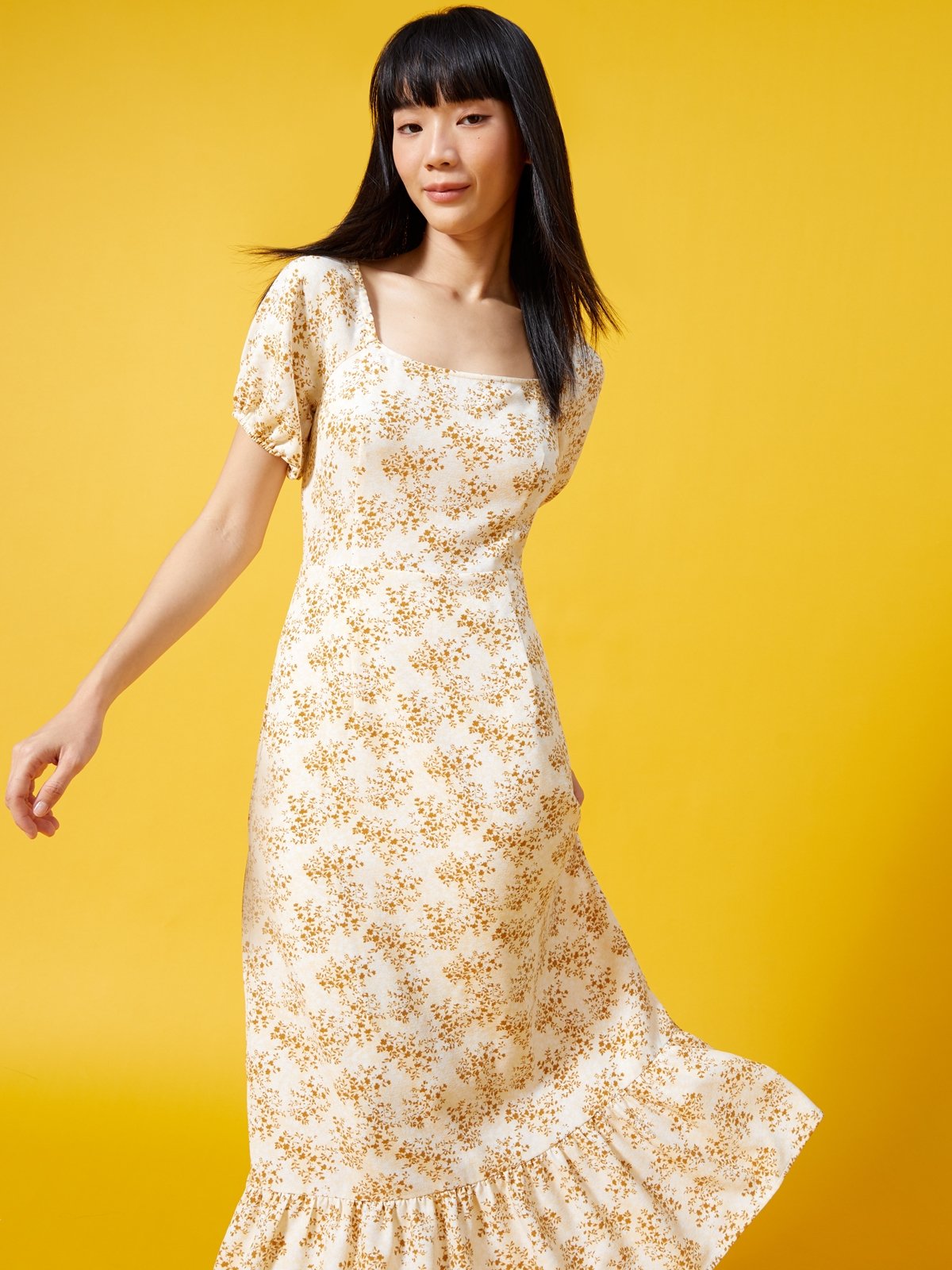 Yellow square neck sales dress