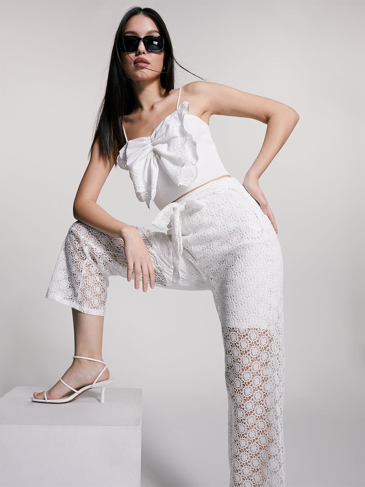 White lace outlet palazzo pants