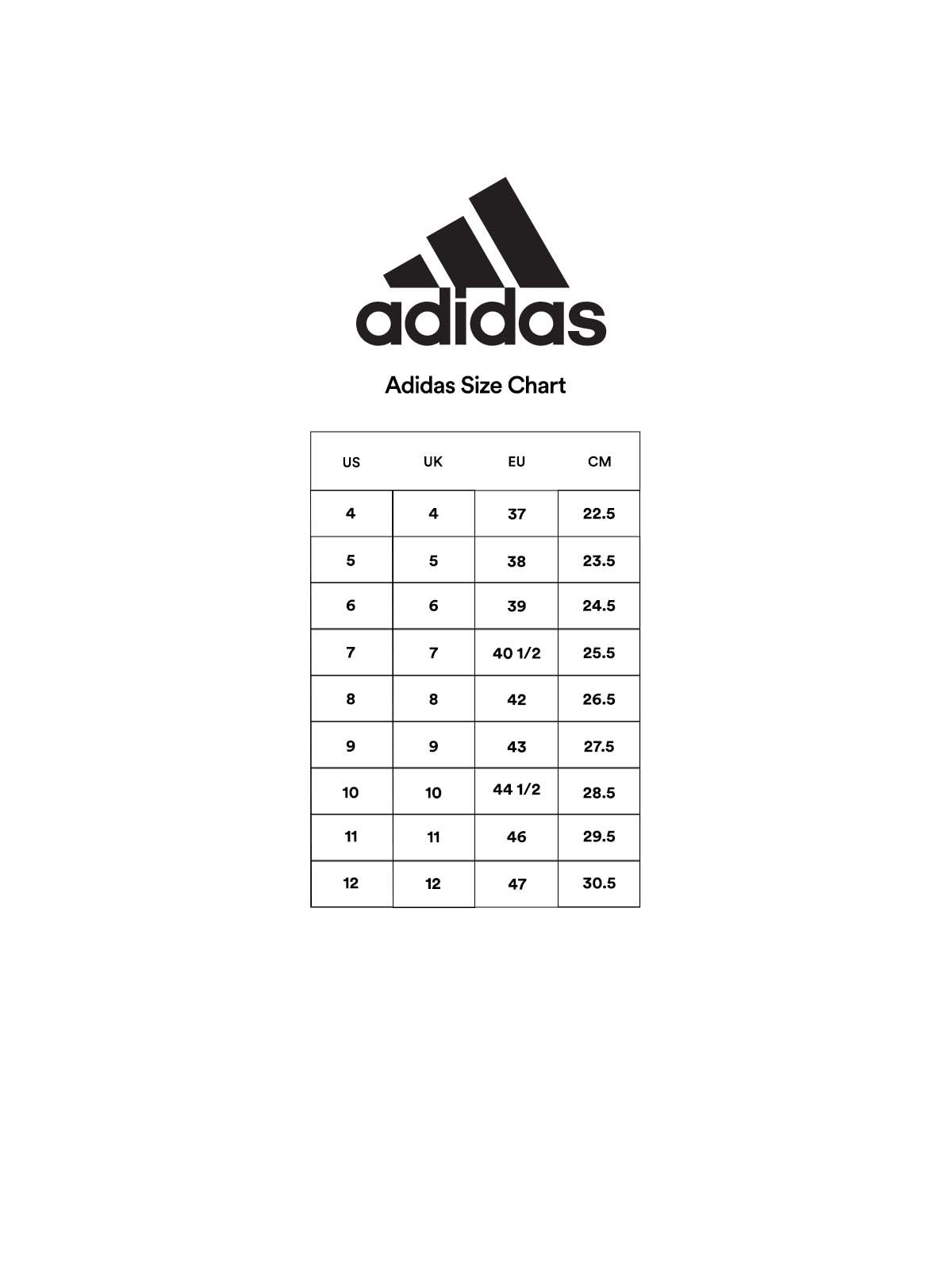 Adilette size chart on sale