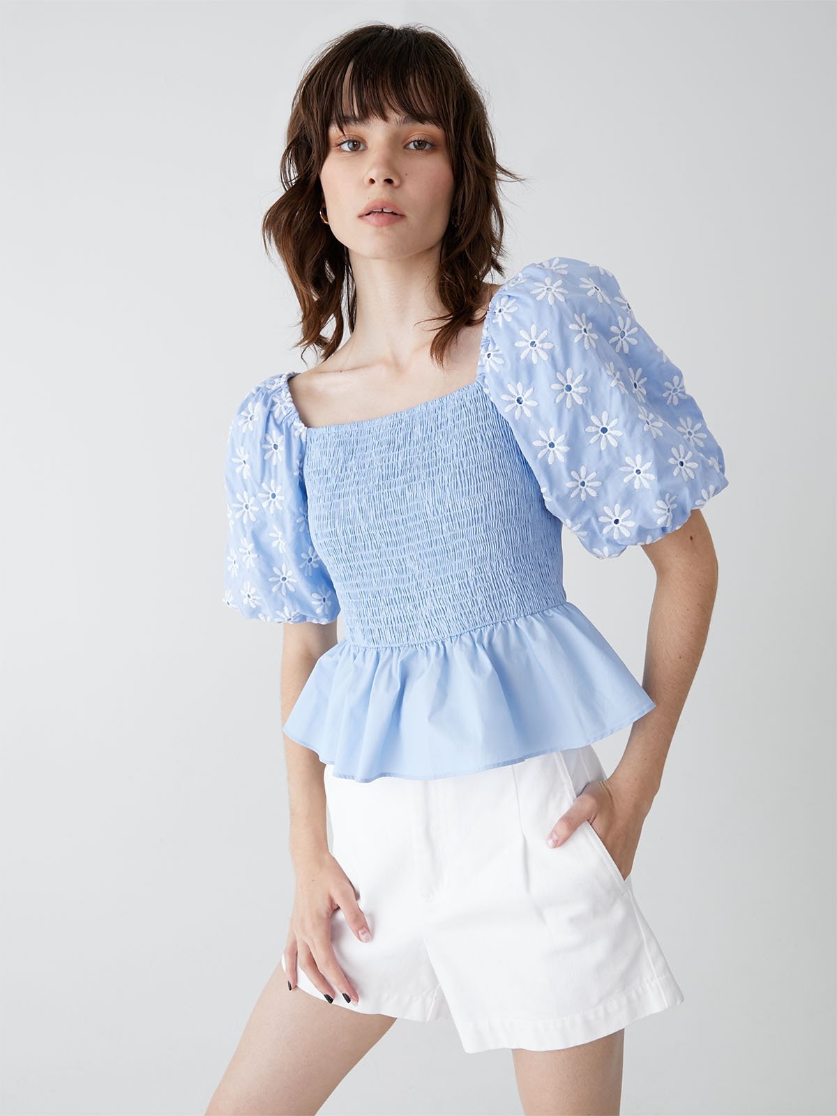 Blue puff sleeve blouse best sale