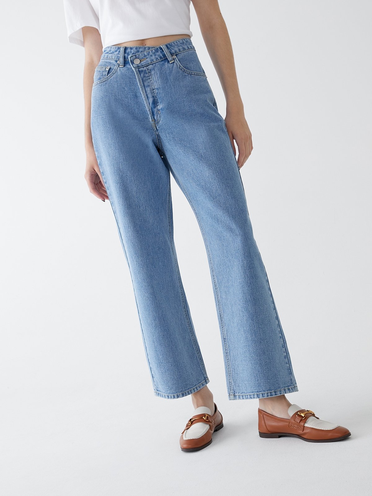 High Waist Blue Wide Leg Jeans for Women main image 1