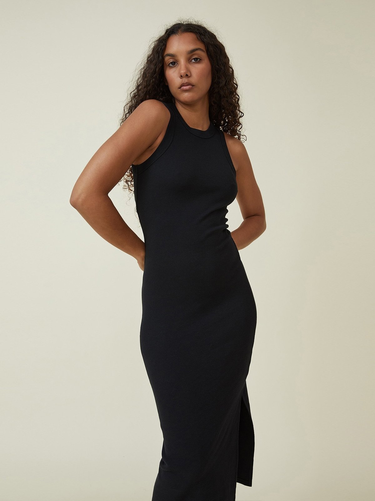 Rib Racer Midi Dress Black Pomelo Fashion