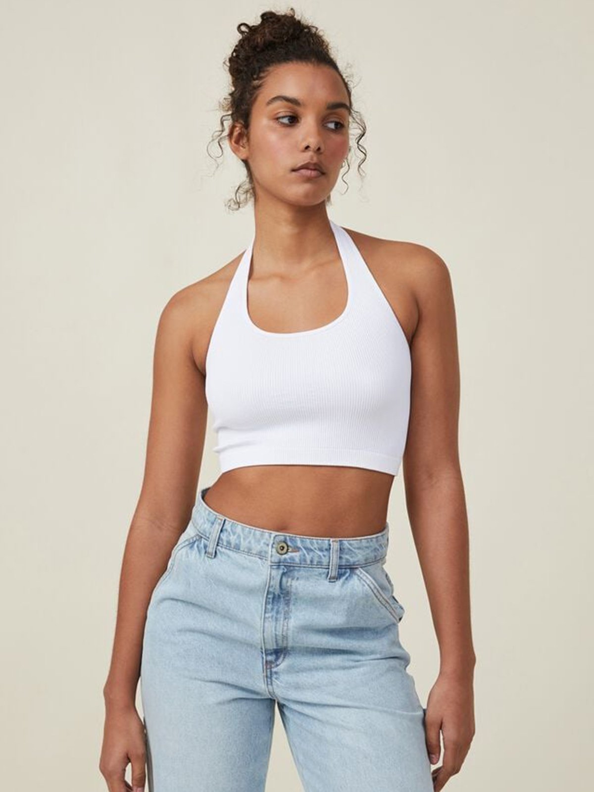 Seamless Molly Scoop Neck Halter Top White Pomelo Fashion