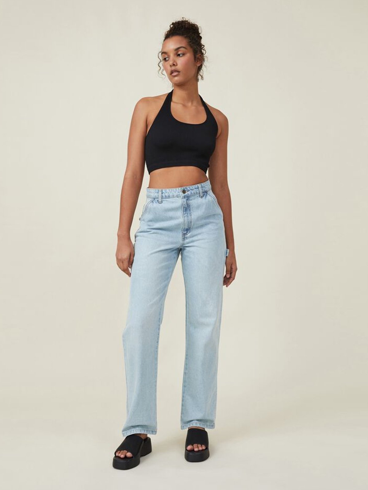 Seamless Molly Scoop Neck Halter Top Black Pomelo Fashion