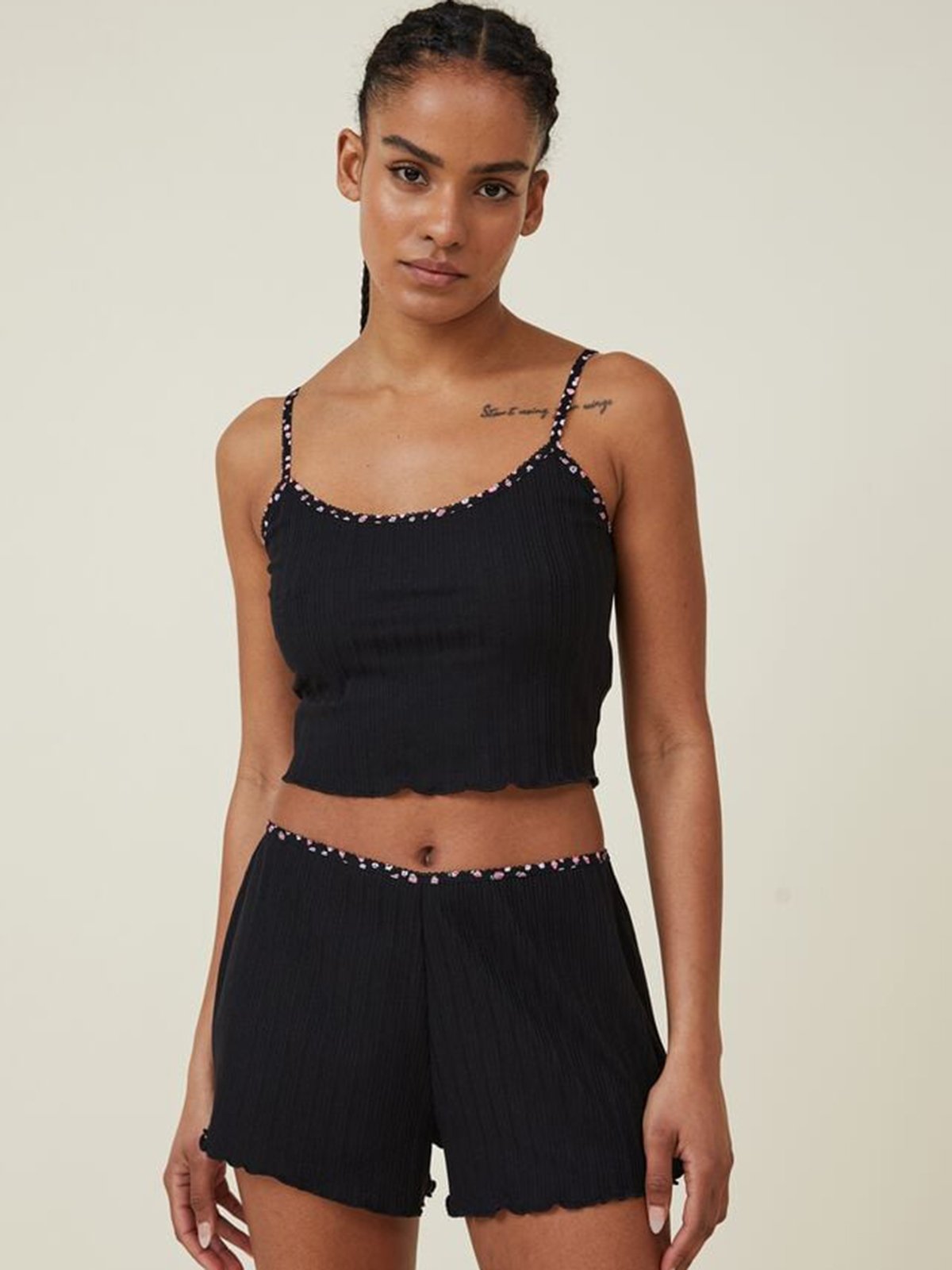 Body Sleepwear Pointelle Sleep Cami Black Printed Pomelo Fashion