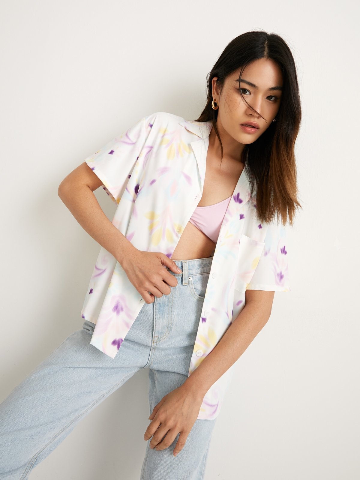 Floral Print Long Sleeve Shirt Multi Color Pomelo Fashion