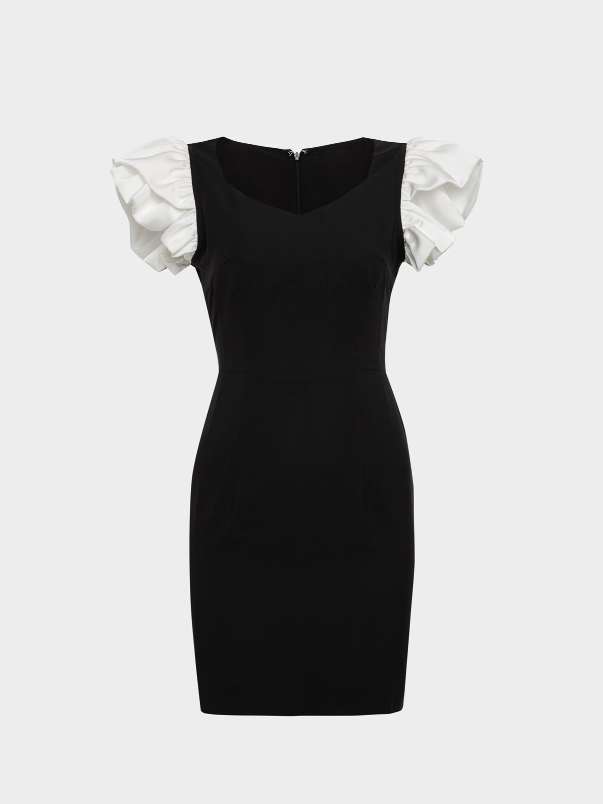 Black dress with white ruffle sleeves clearance