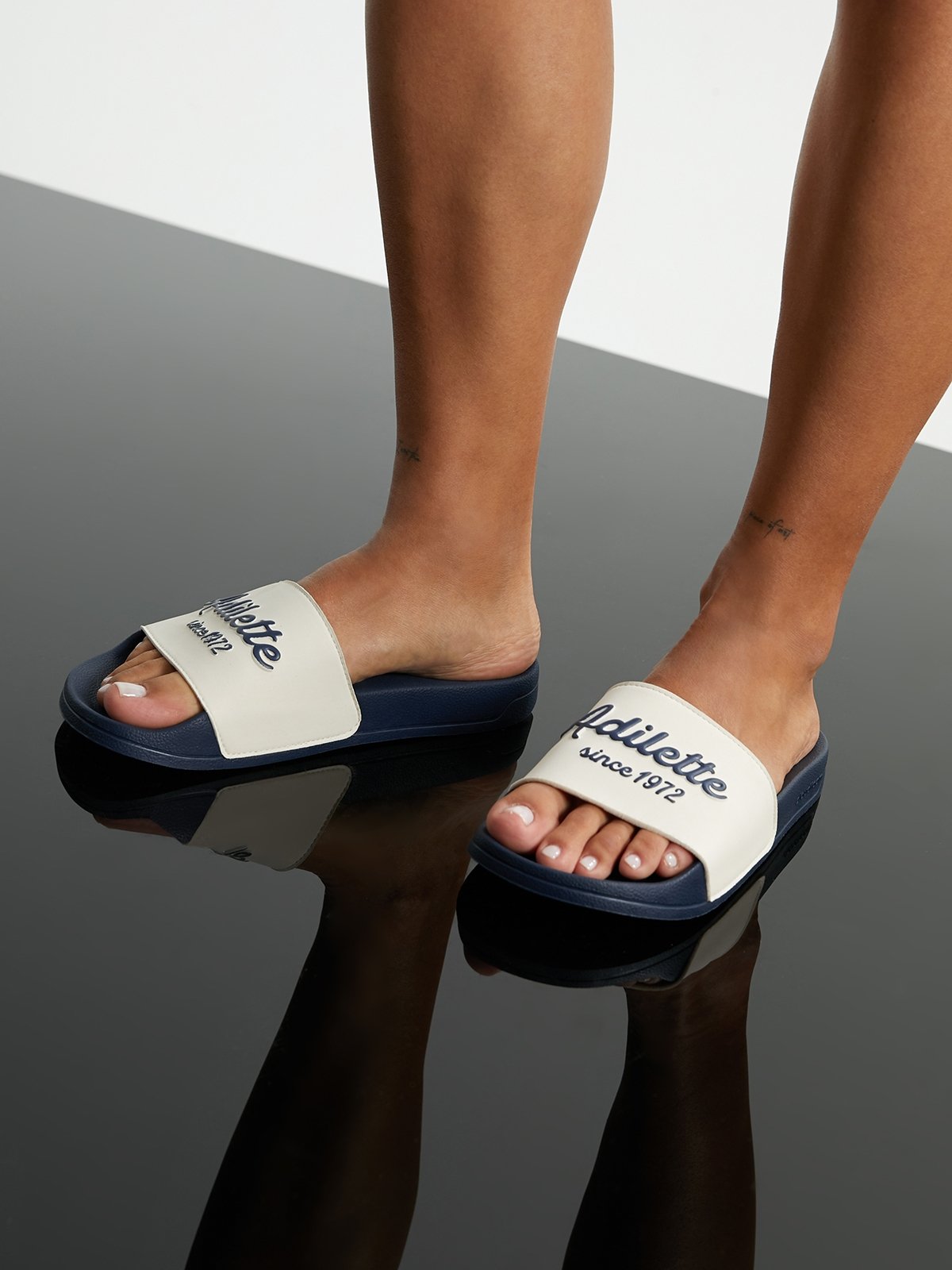 Adilette Shower Slides Wonder White Shadow Navy