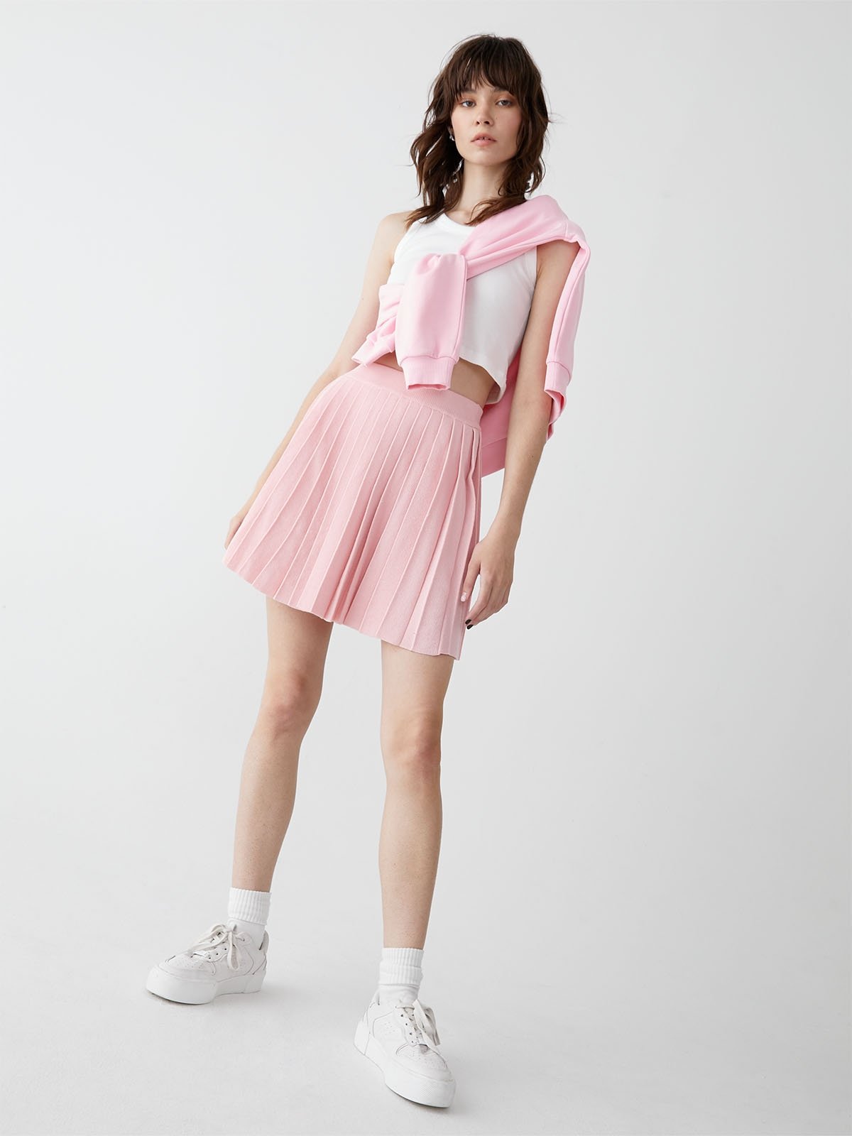 กระโปรงผ้าพลีททรงเอ สีชมพู Pomelo Fashion