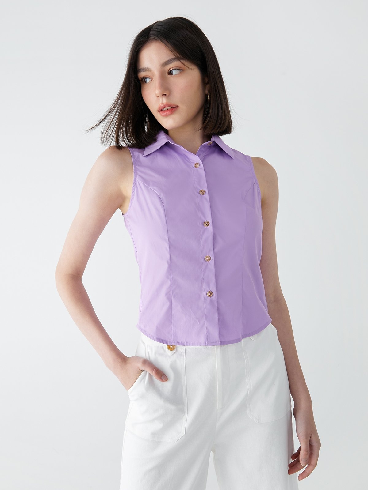 Sleeveless Shirt - Purple - Pomelo Fashion