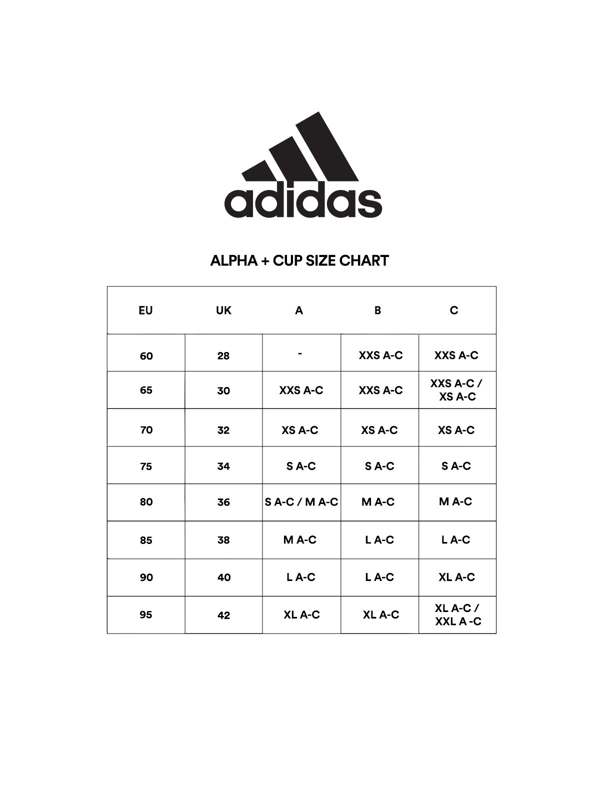 Adidas bra size new arrivals chart