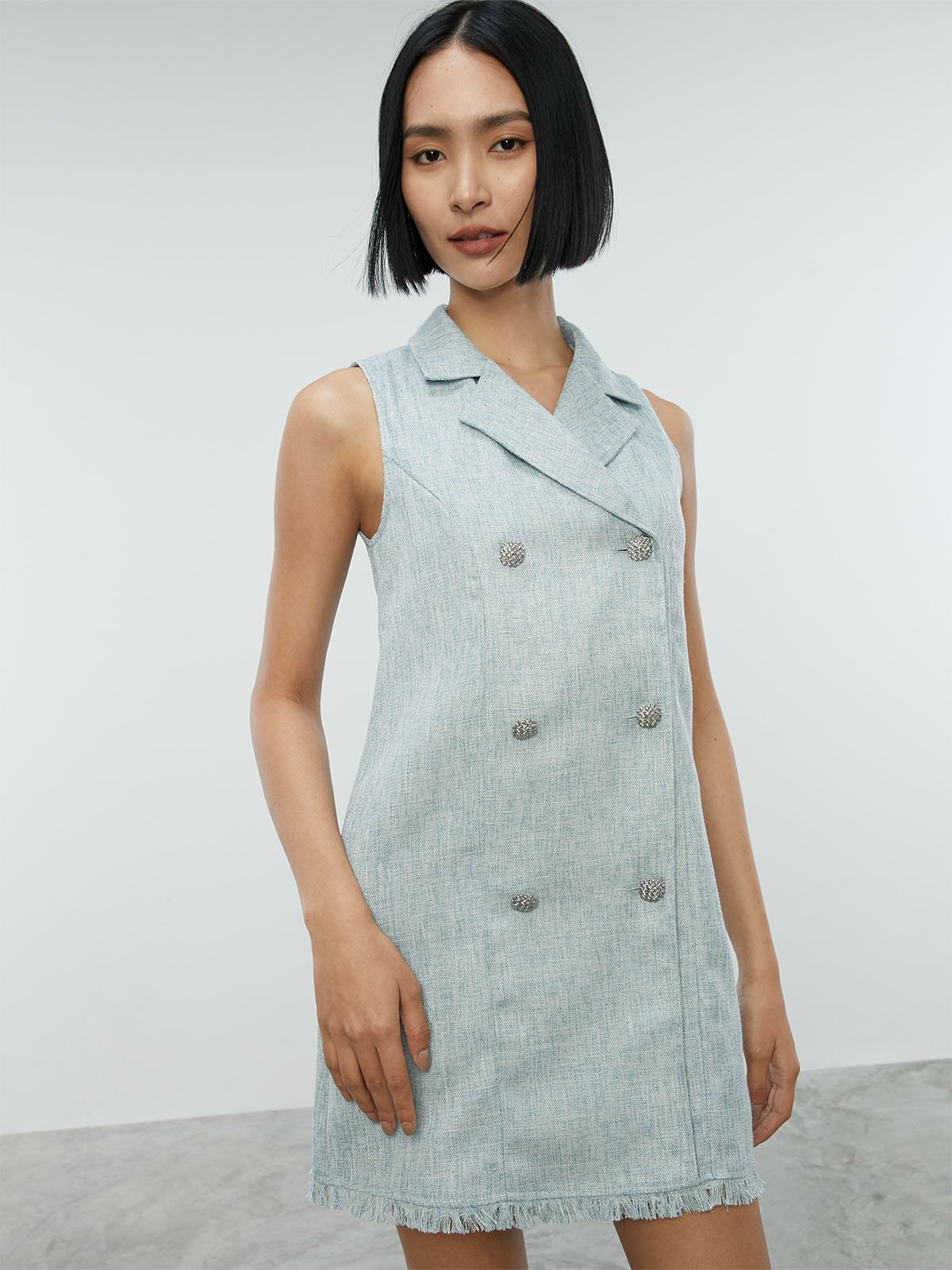 Double breasted sleeveless dress shop