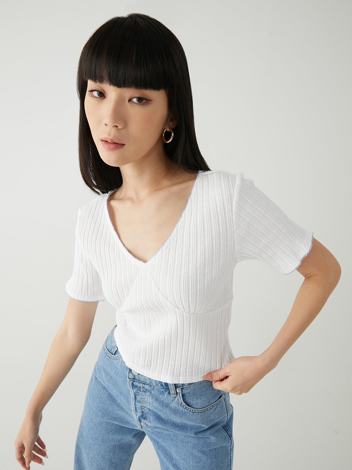 Ruched Blouse White Pomelo Fashion