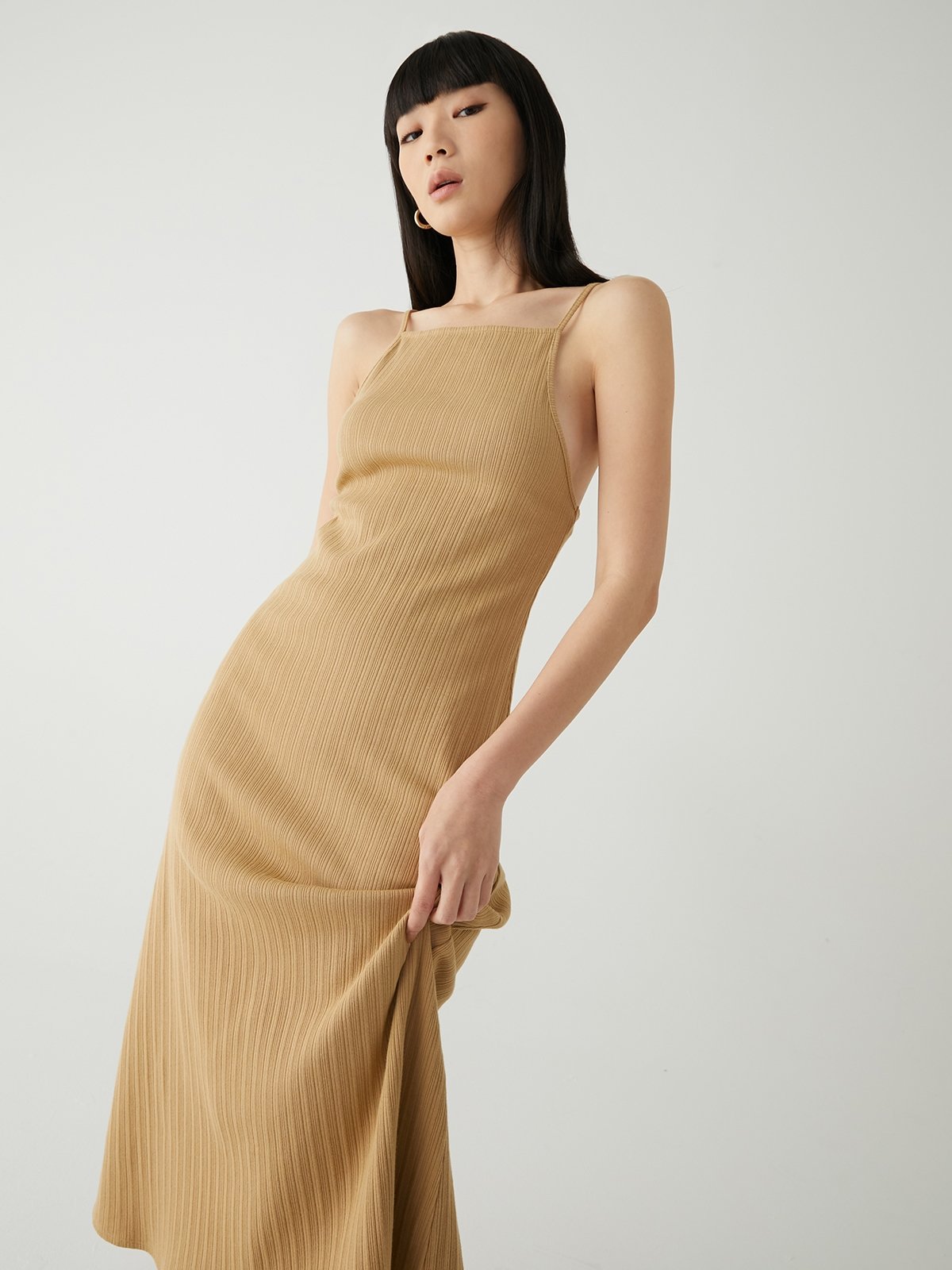 Sleeveless Midi Dress Caramel Pomelo Fashion