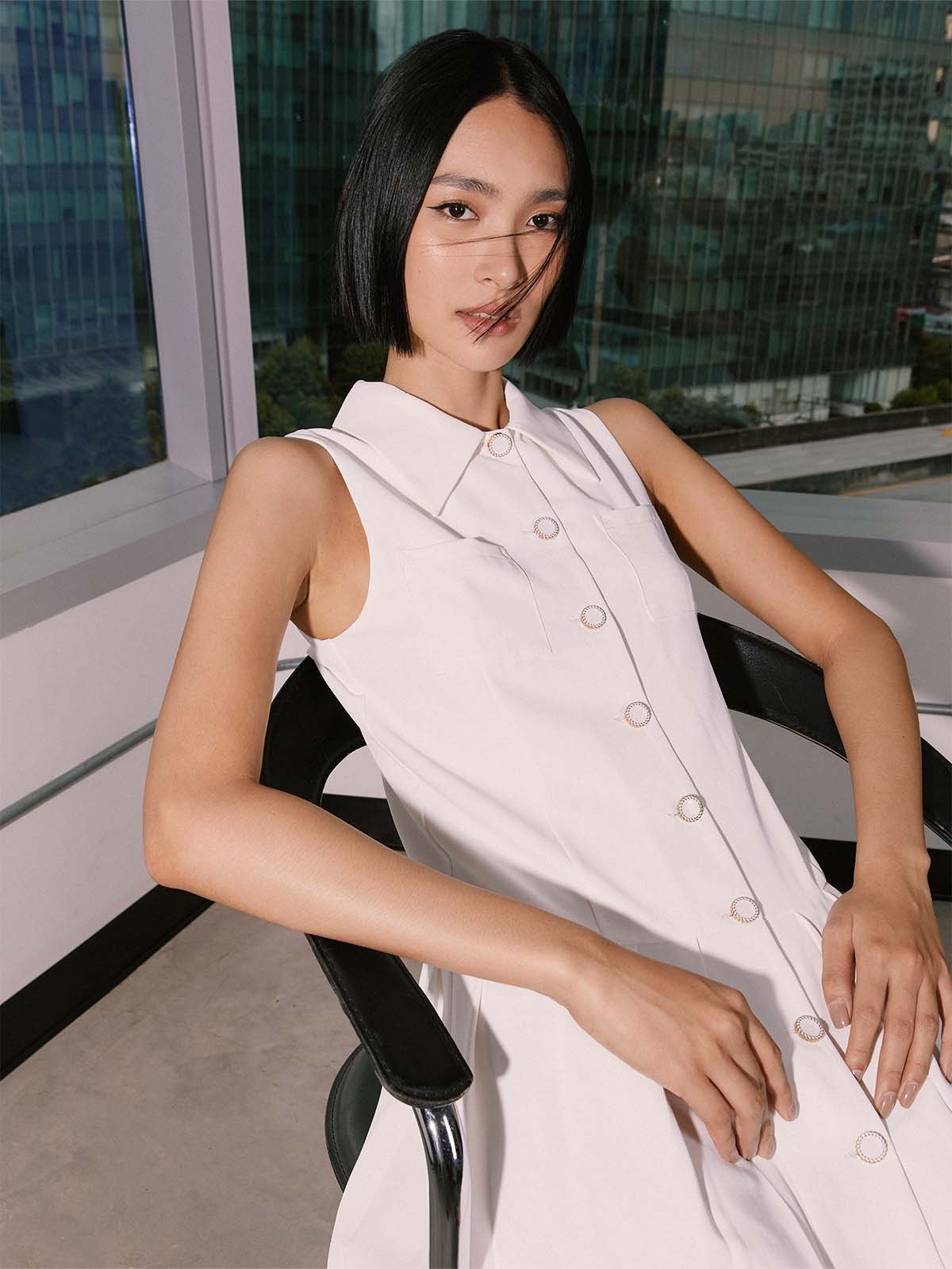 Pleated Flare Mini Dress White Pomelo Fashion pleated-flare-mini-dress-white-pomelo-fashion