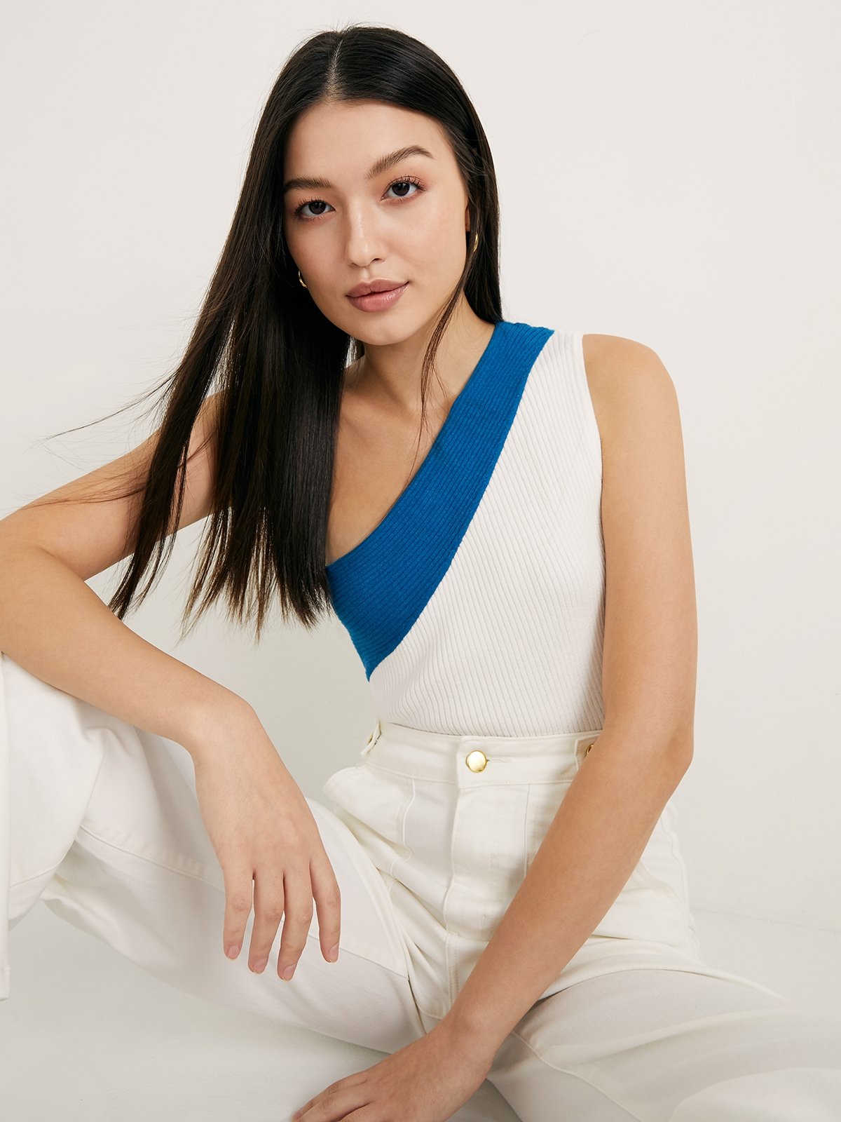 One Shoulder Top Blue White Pomelo Fashion one-shoulder-top-blue-white-pomelo-fashion
