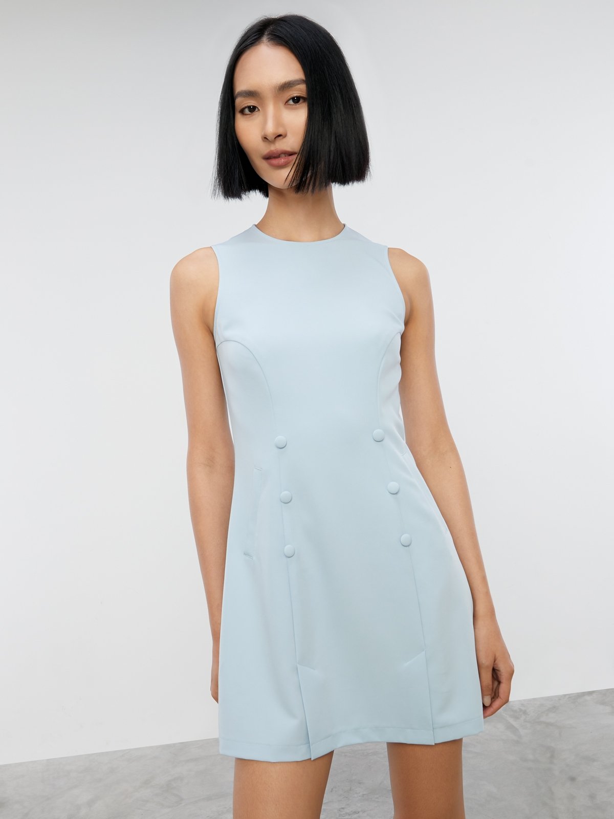 ONE SLEEVE HOLLOW MINI DRESS IN BLUE main image 0