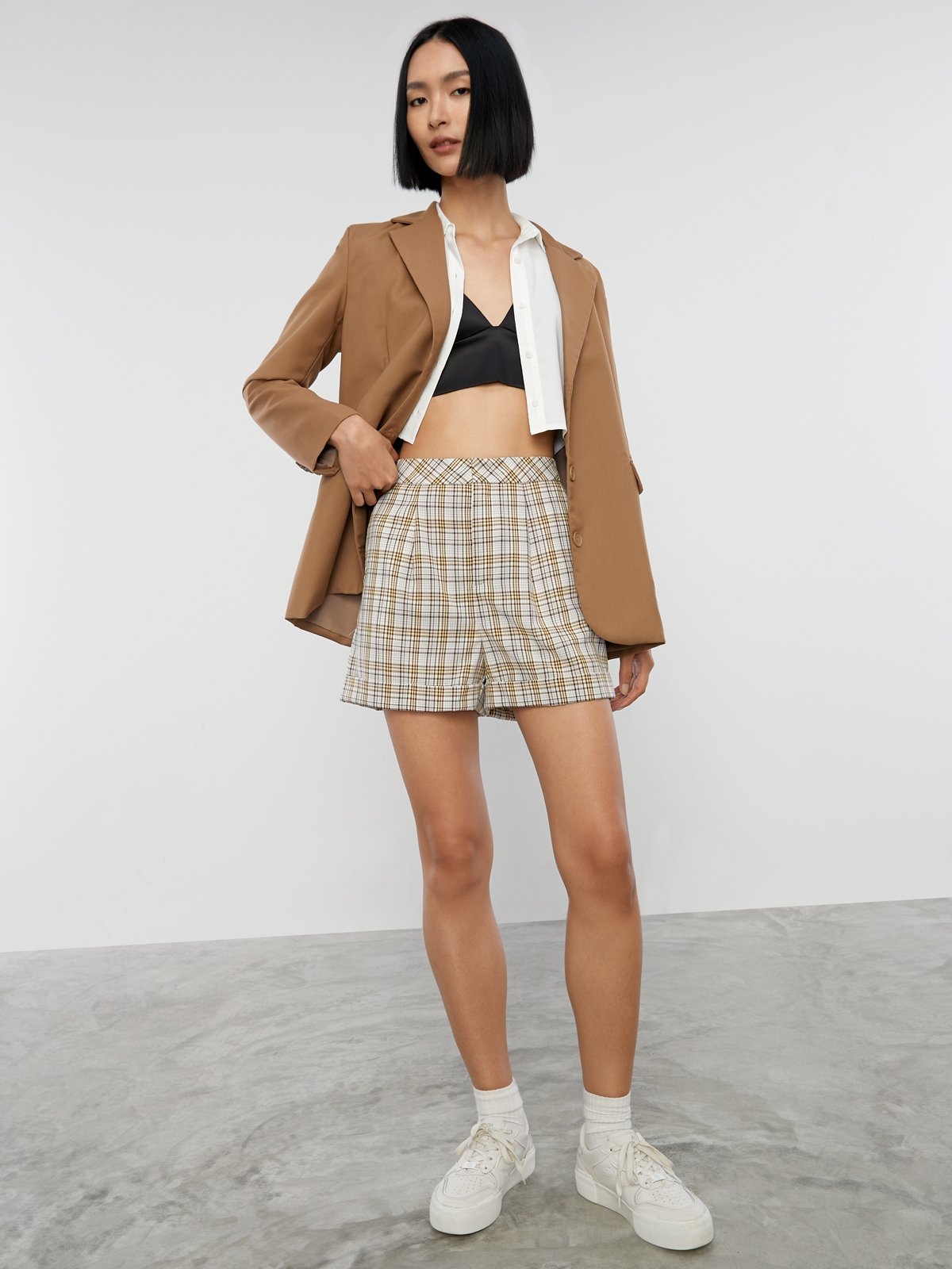 Checkered Shorts Brown Pomelo Fashion