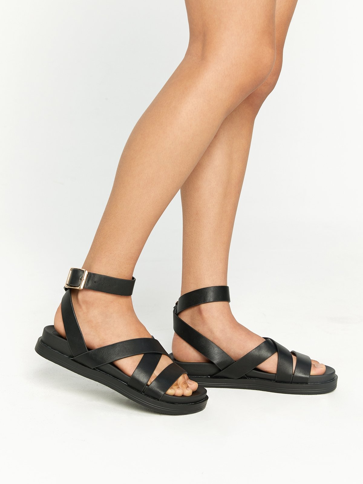 Isla Ankle Strap Sandal Black PU Pomelo Fashion