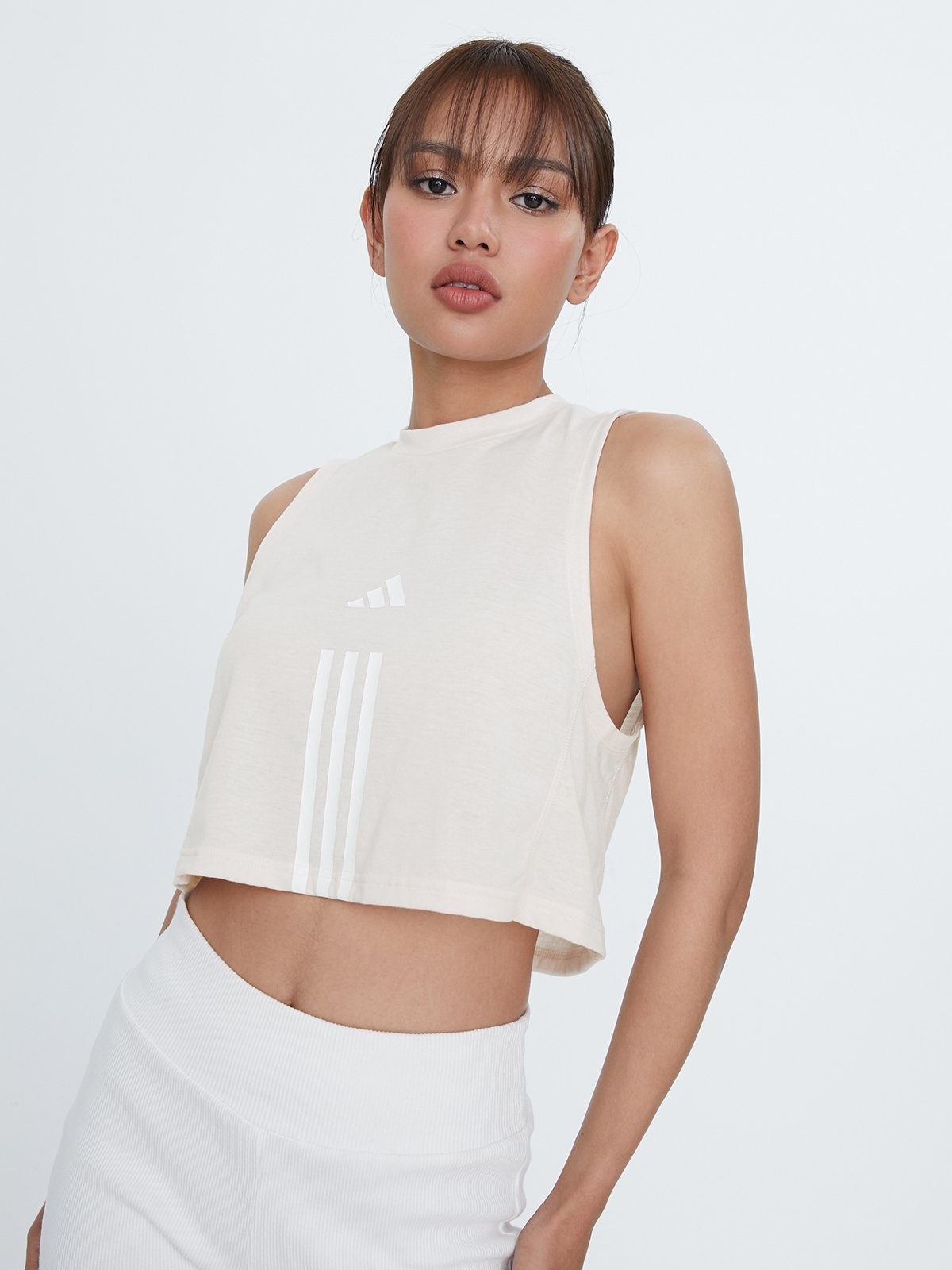 Cotton 3 Stripes Crop Tank Top Wonder Quartz White Pomelo Fashion