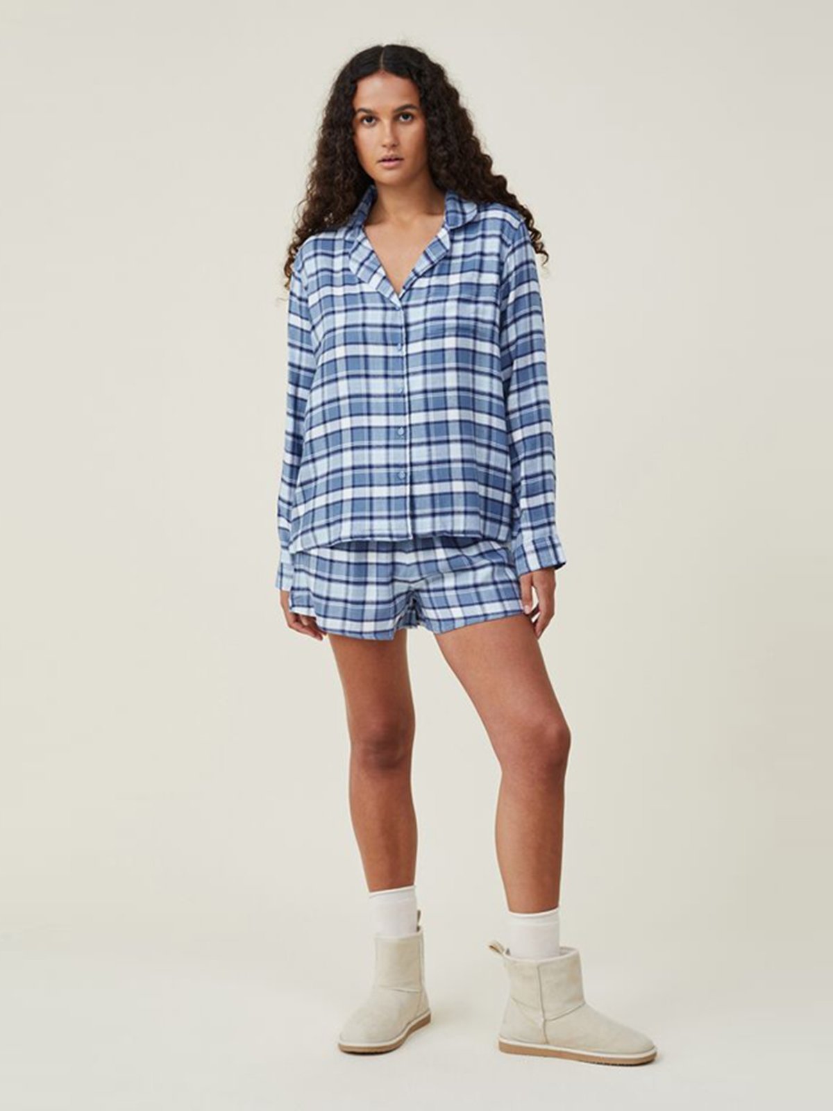 Flannel Sleep Set Mid Blue Pomelo Fashion