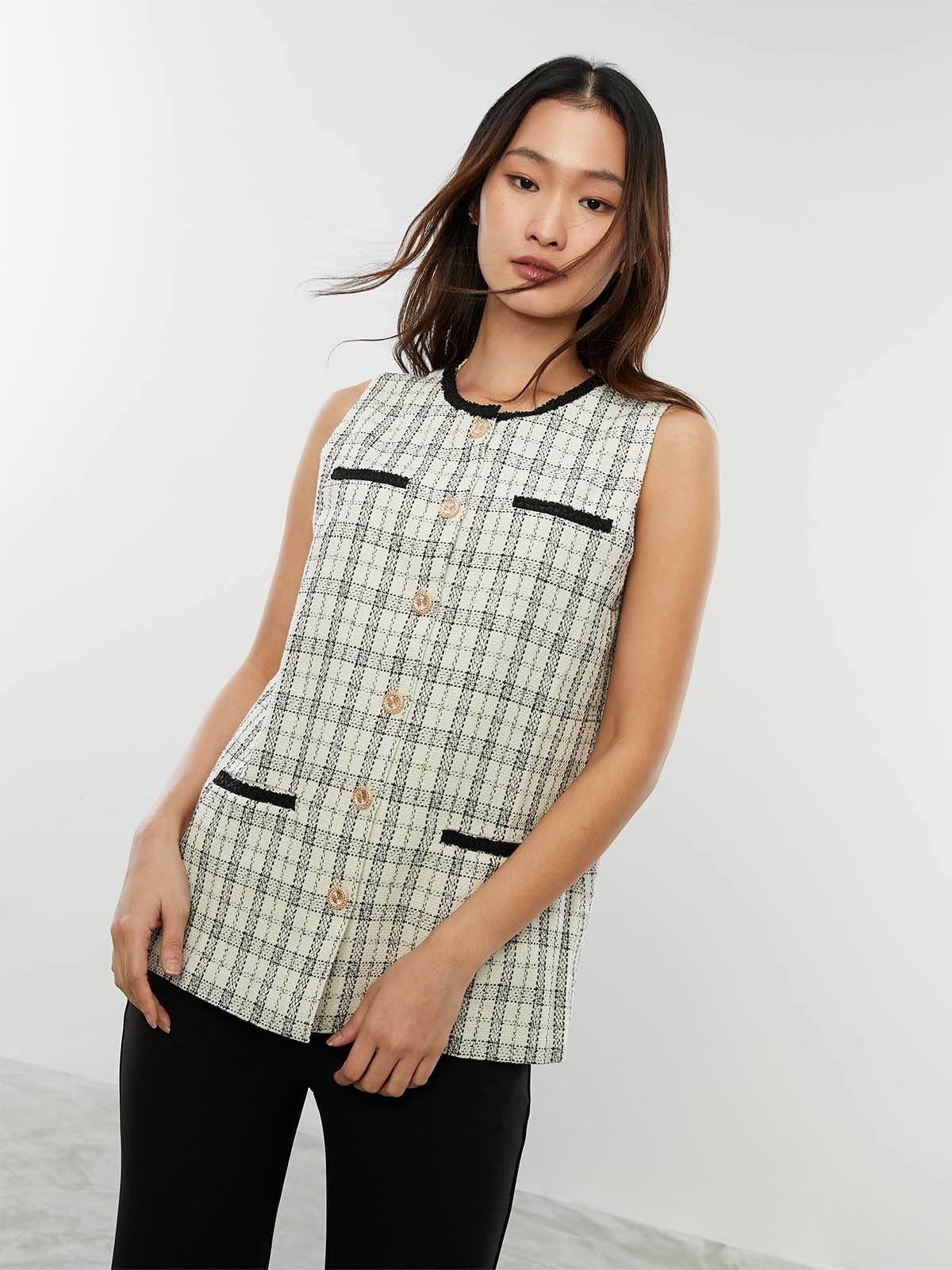 Plaid sleeveless vest clearance