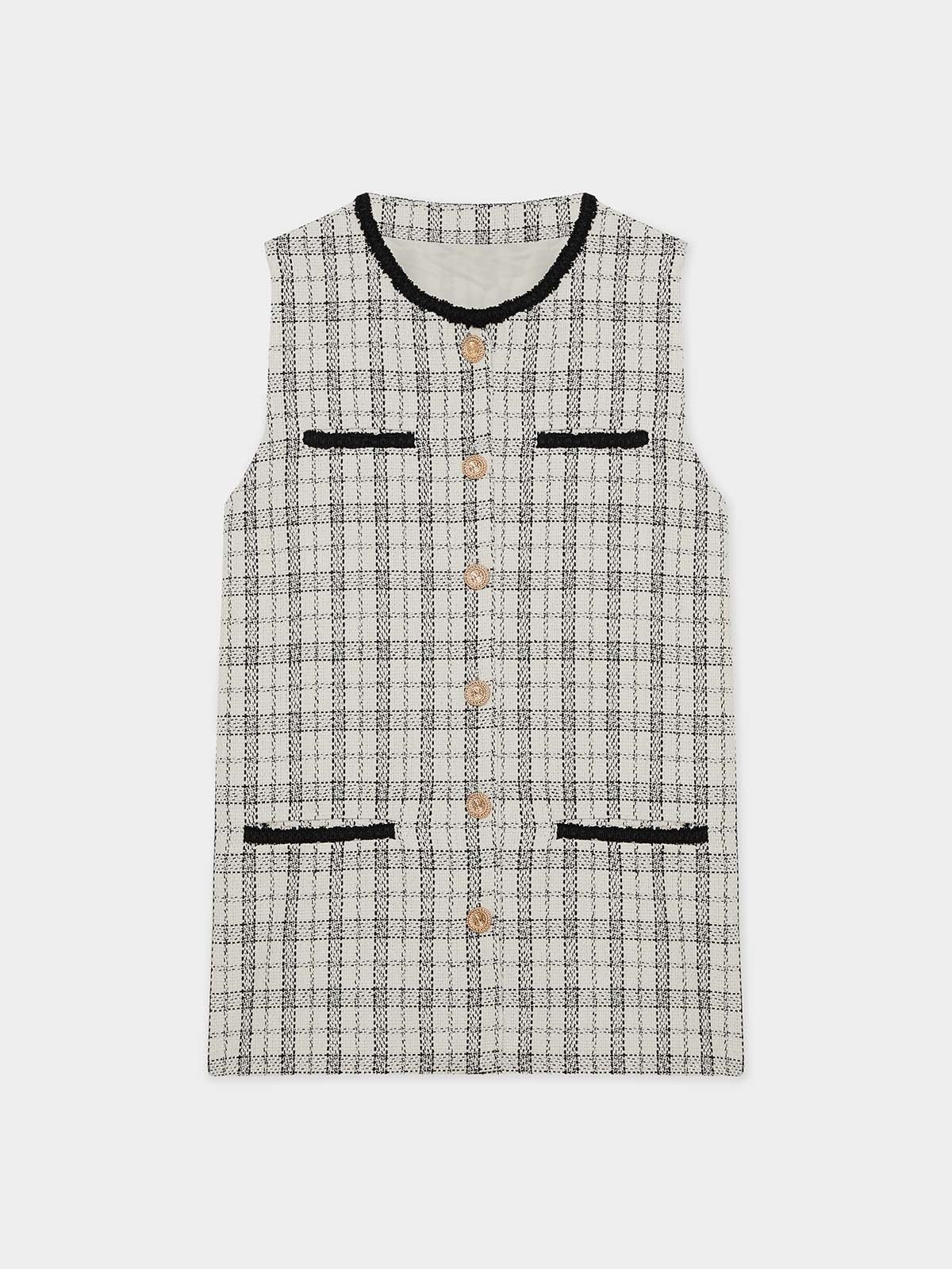 Sleeveless Plaid Vest Beige Pomelo Fashion