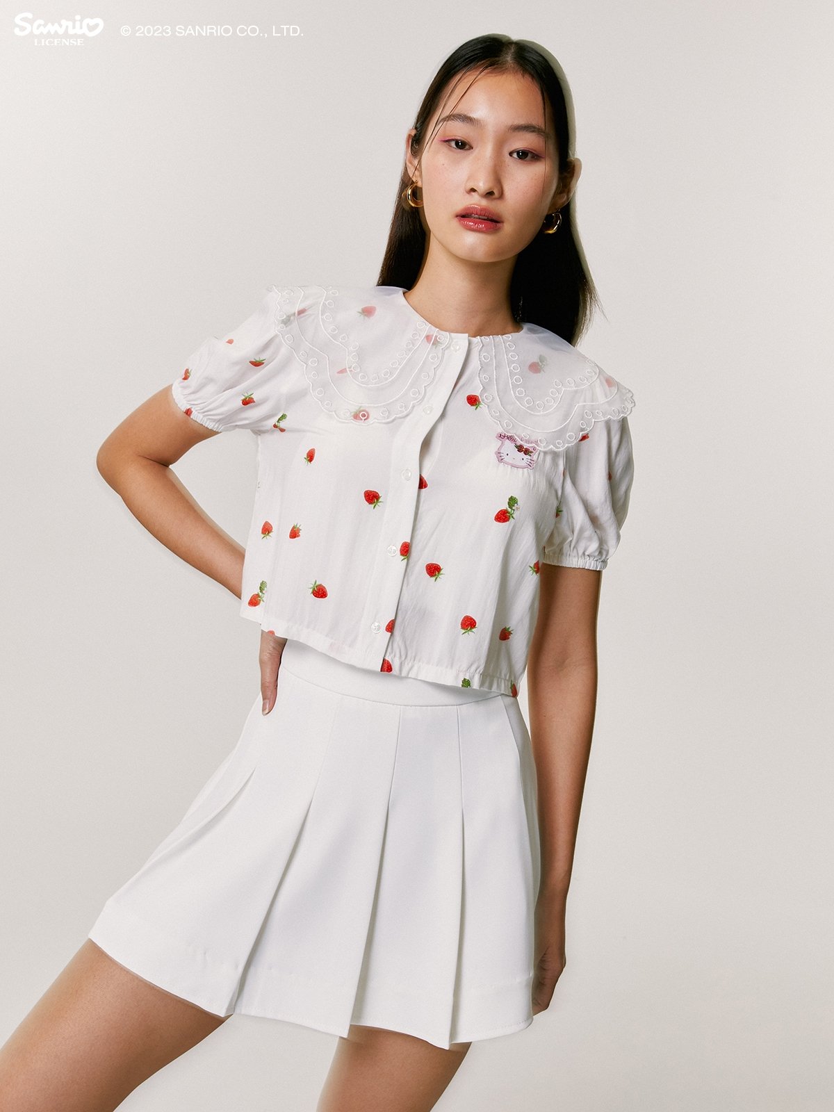 Pomelo x Hello Kitty Peter Pan Collared Blouse White Pomelo Fashion