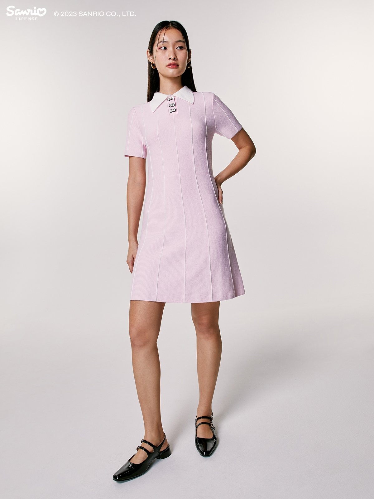 Pomelo x Hello Kitty Sustainable Striped Short Sleeve Dress Pink