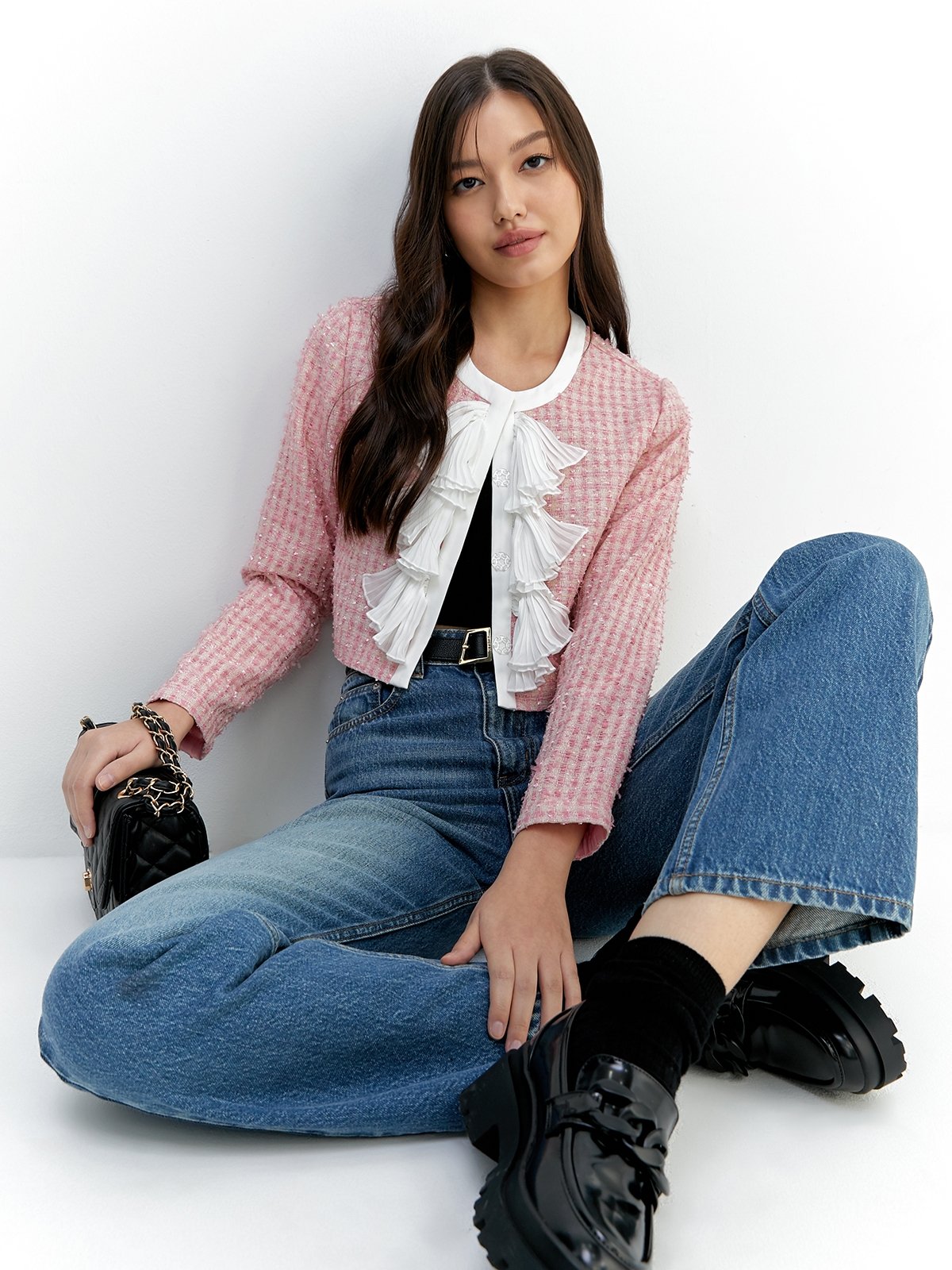 VICKTEERUT x Pomelo Front Frilled Cardigans Pink Pomelo Fashion