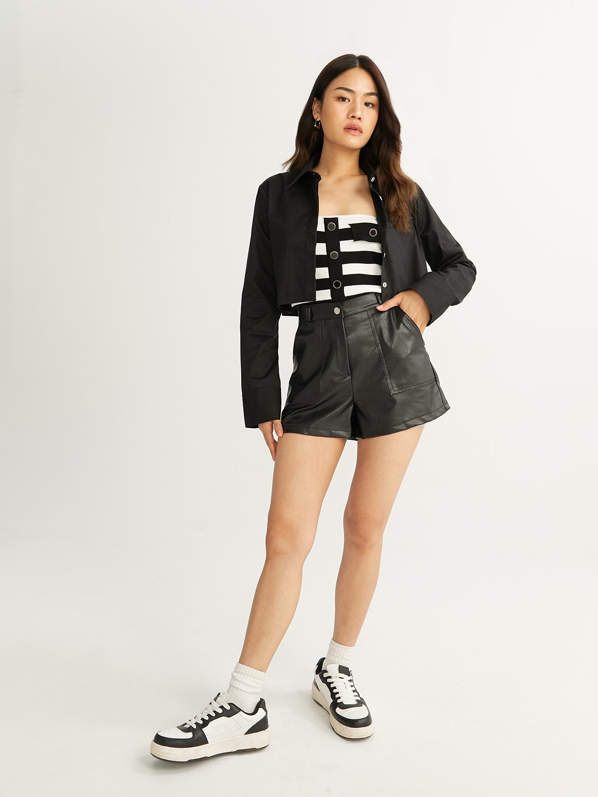 3.3 Field Trip X Faux Leather Shorts Black Pomelo Fashion
