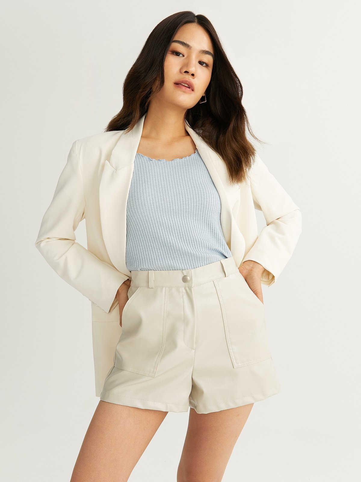 Cream leather shorts deals