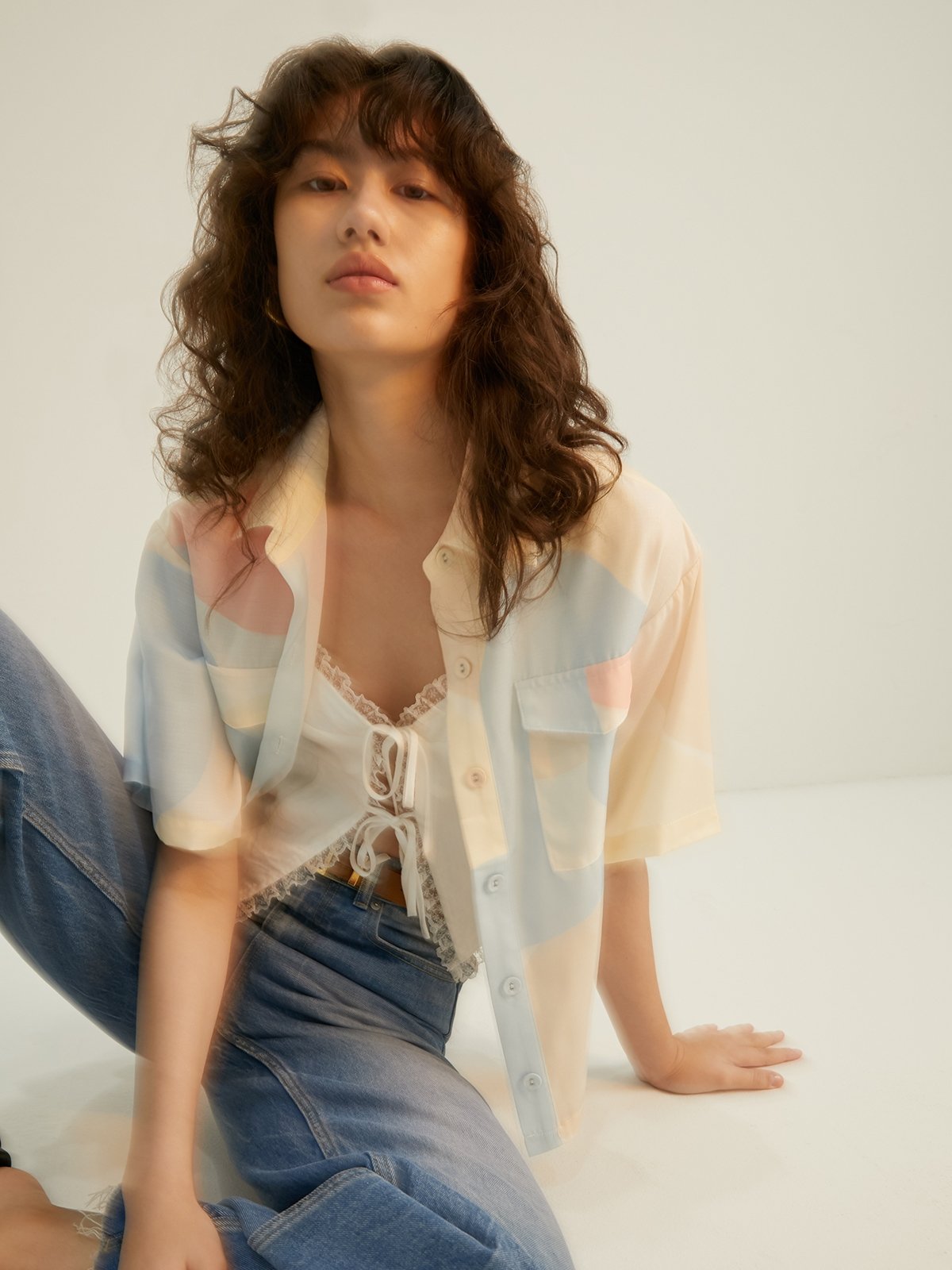 Color Mix Short Sleeve Shirt Orange Pomelo Fashion