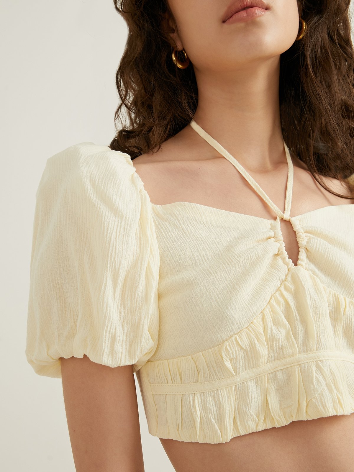 cream puff sleeve crop top