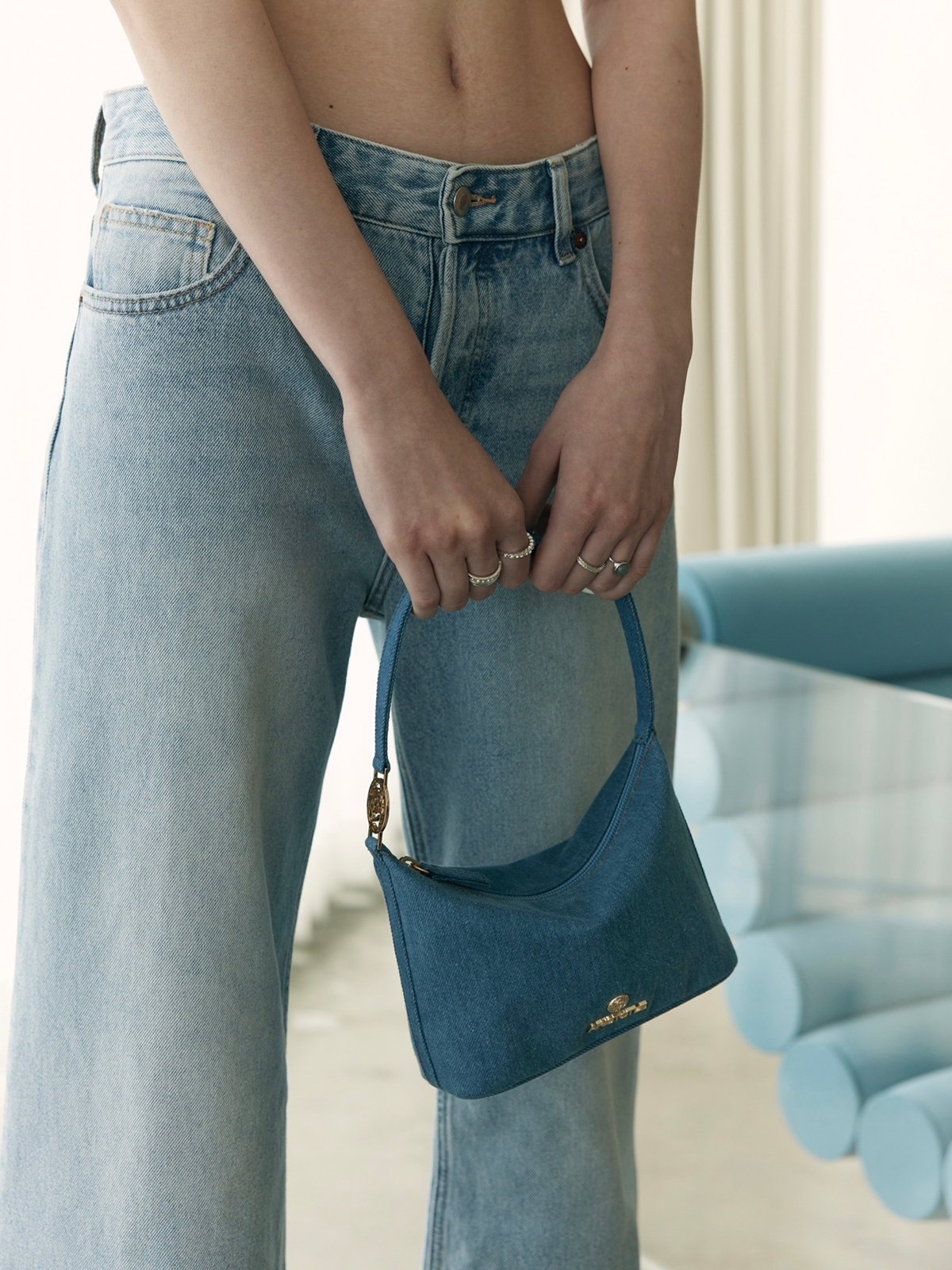 Nylon Gigi Shoulder Bag Denim Pomelo Fashion