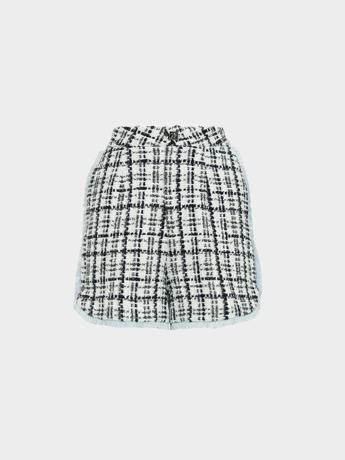 Checkered Raw Hem Shorts White