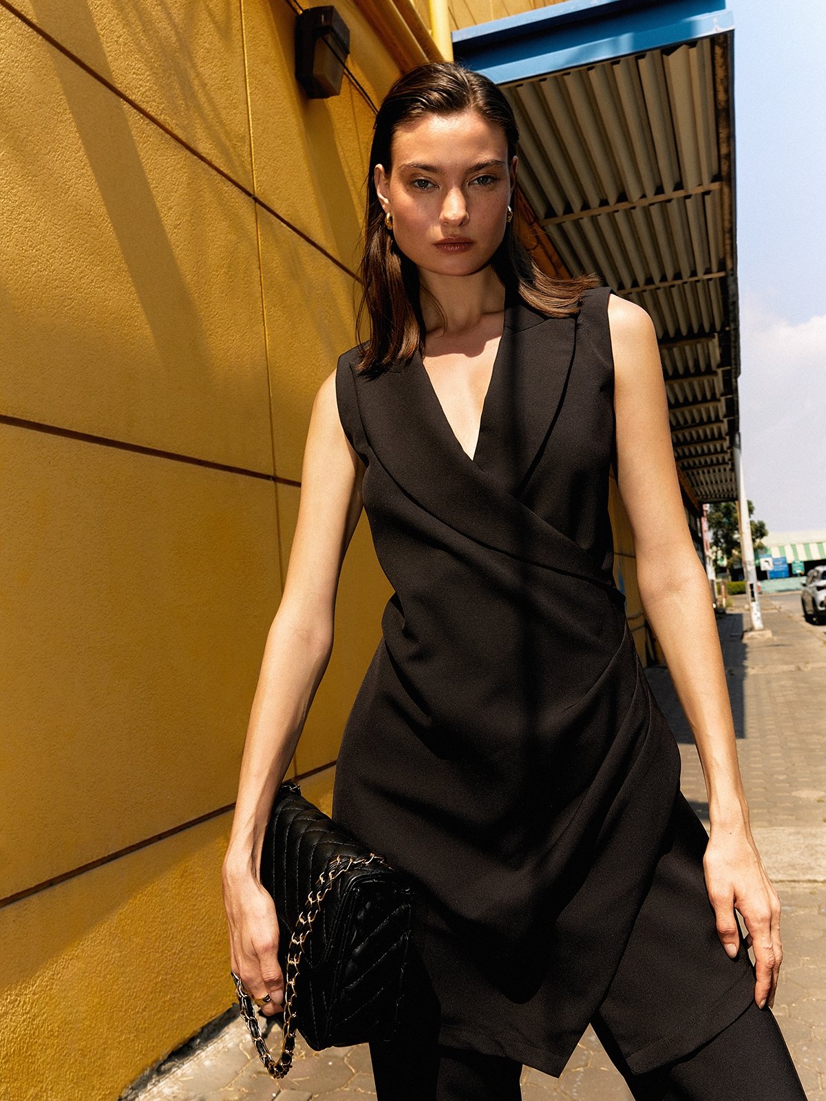 Sleeveless Blazer Mini Dress - Black - Pomelo Fashion