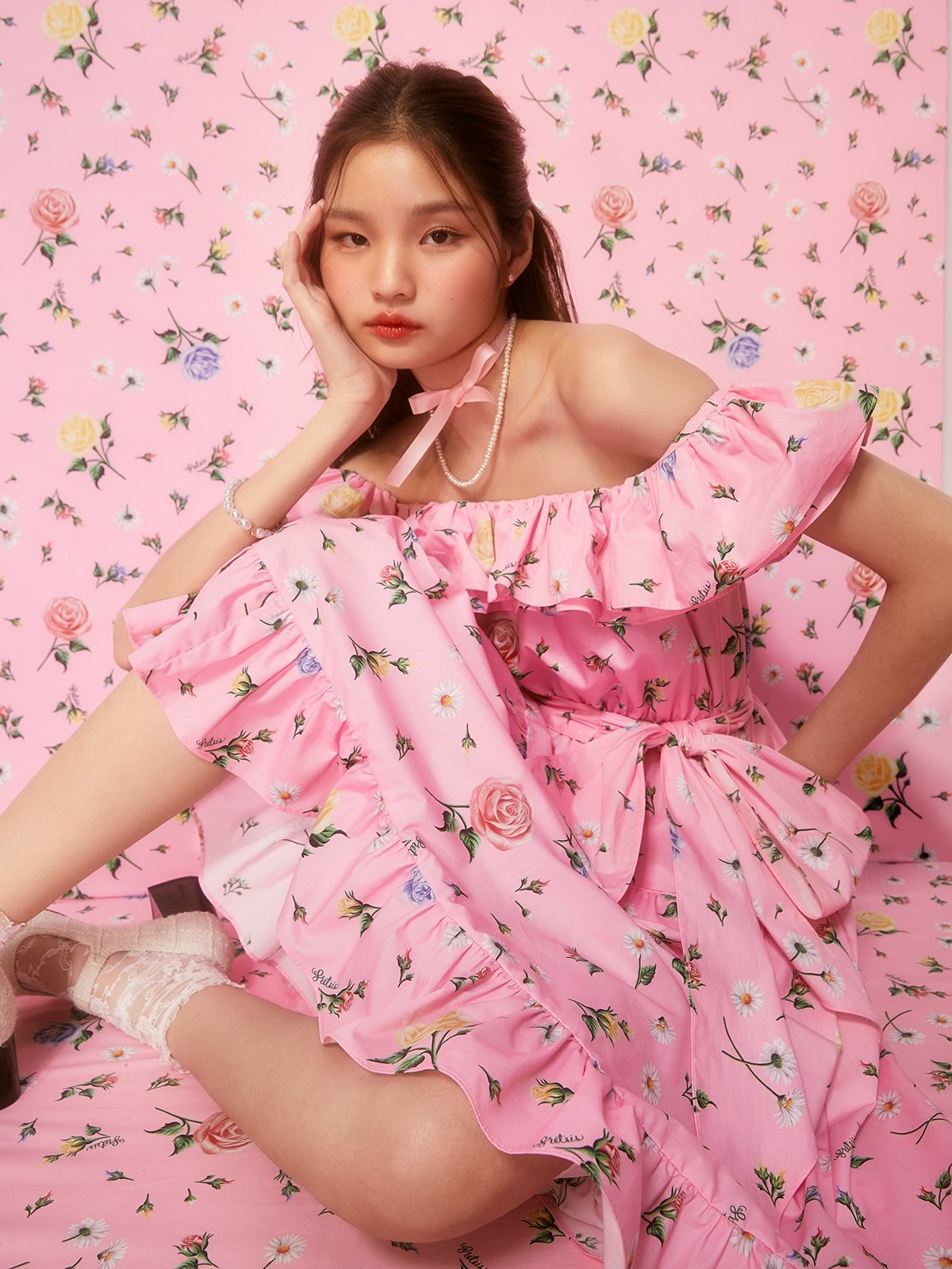 Sretsis Pomelo. Rosa Daisy Midi Dress Pink Pomelo Fashion