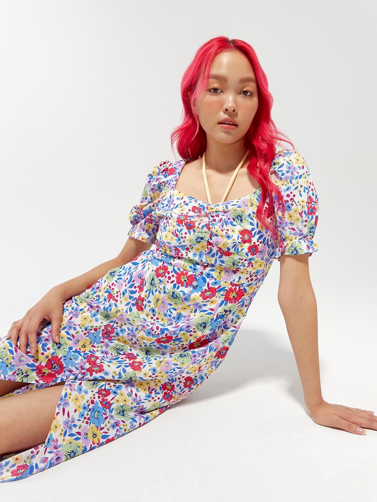 Zara floral puff sleeve dress discount