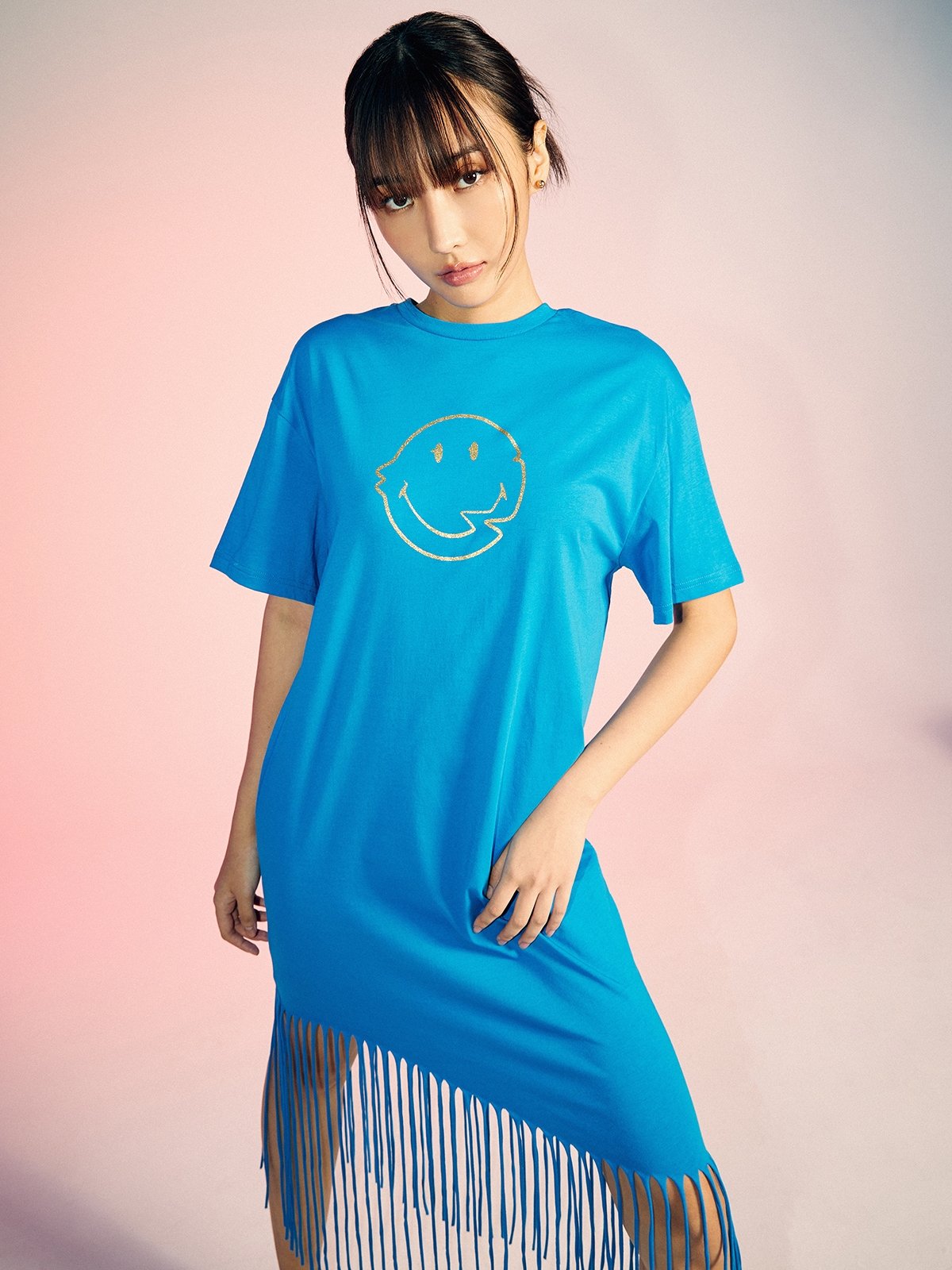 Pomelo Smiley Fringed Hemline Midi Dress Blue Pomelo Fashion pomelo-smiley-fringed-hemline-midi-dress-blue-pomelo-fashion