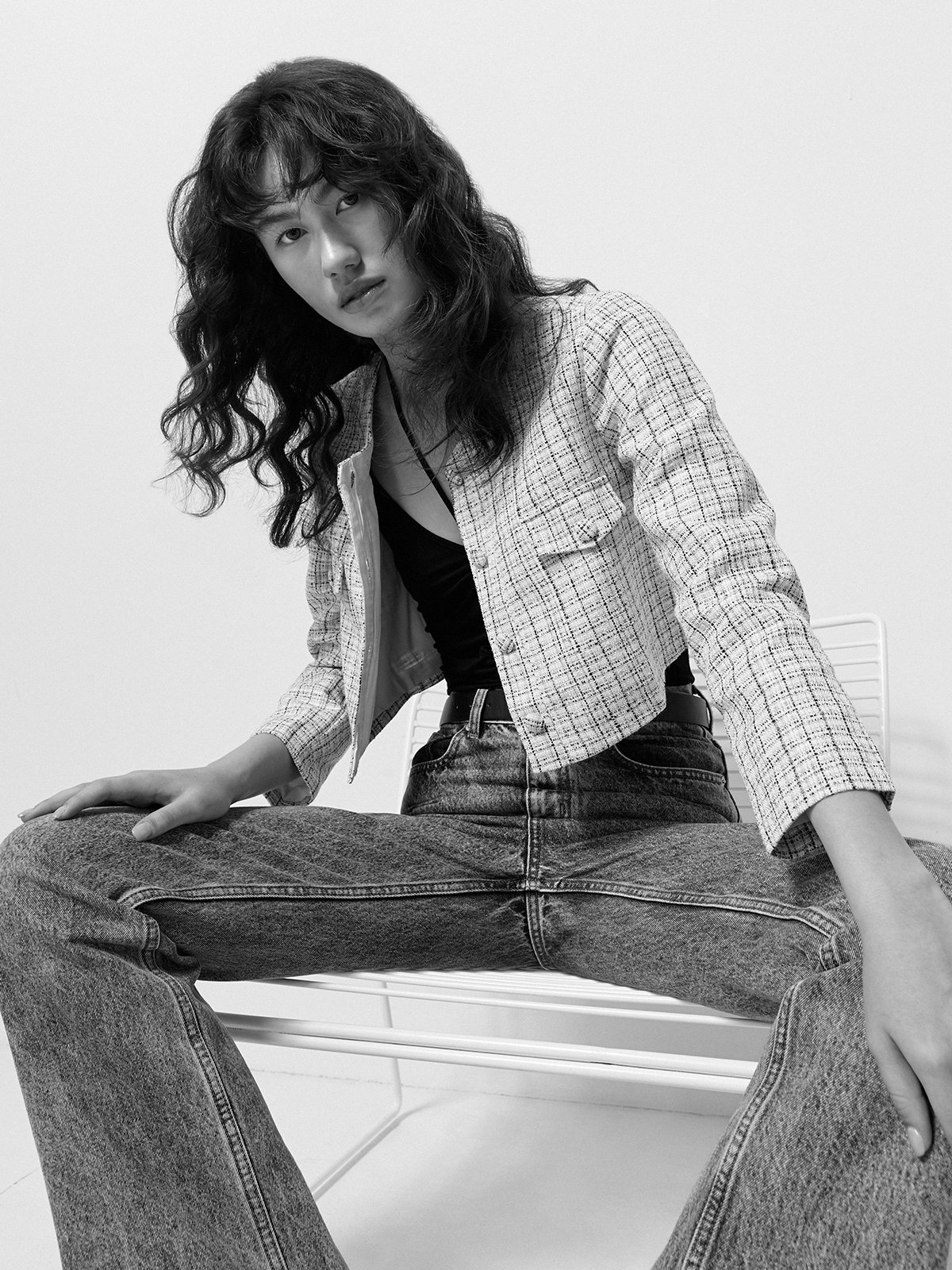 Tweed Buttoned Jacket Blue Pomelo Fashion tweed-buttoned-jacket-blue-pomelo-fashion